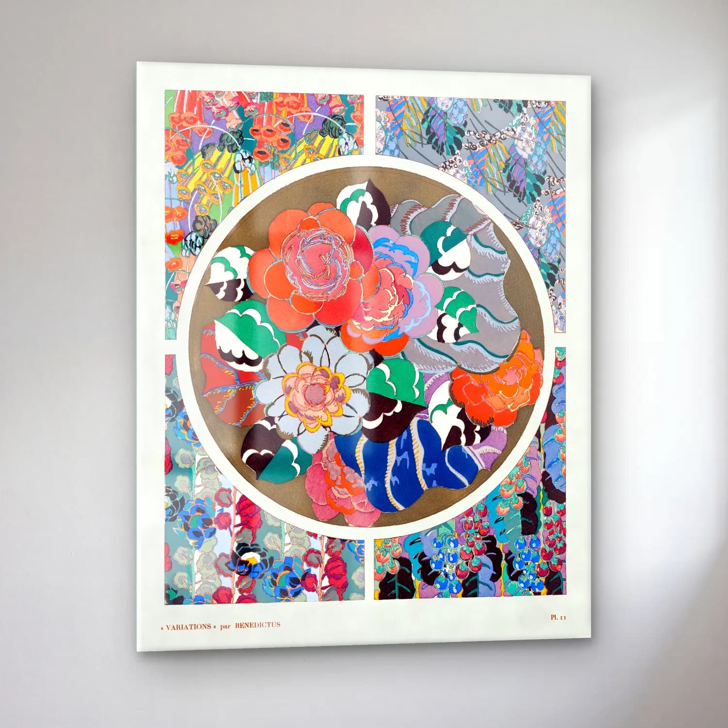 Maksimalist Çiçek Deseni No. 76 cam tablo — sol açıdan görünüm