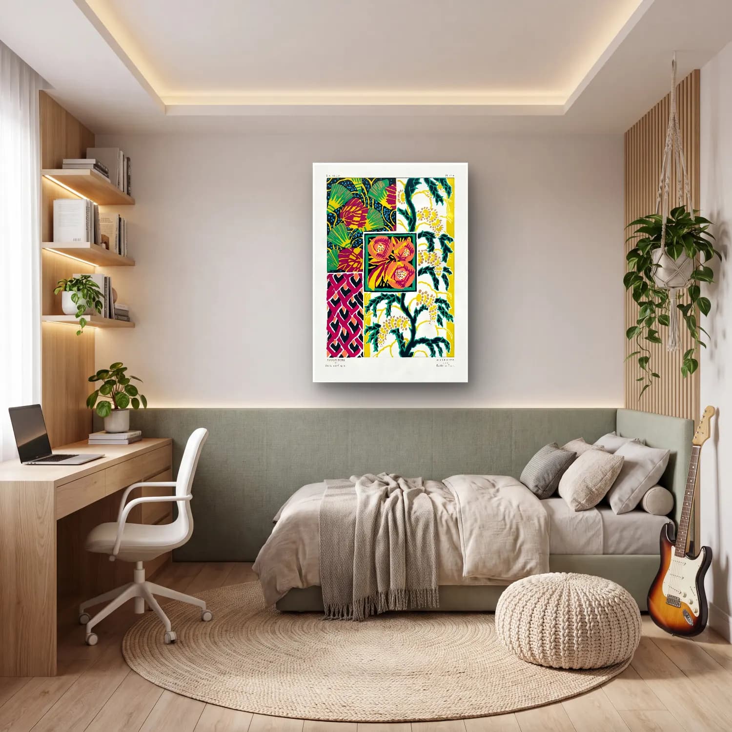 Maksimalist Çiçek Deseni No. 77 cam tablo — genç odasında