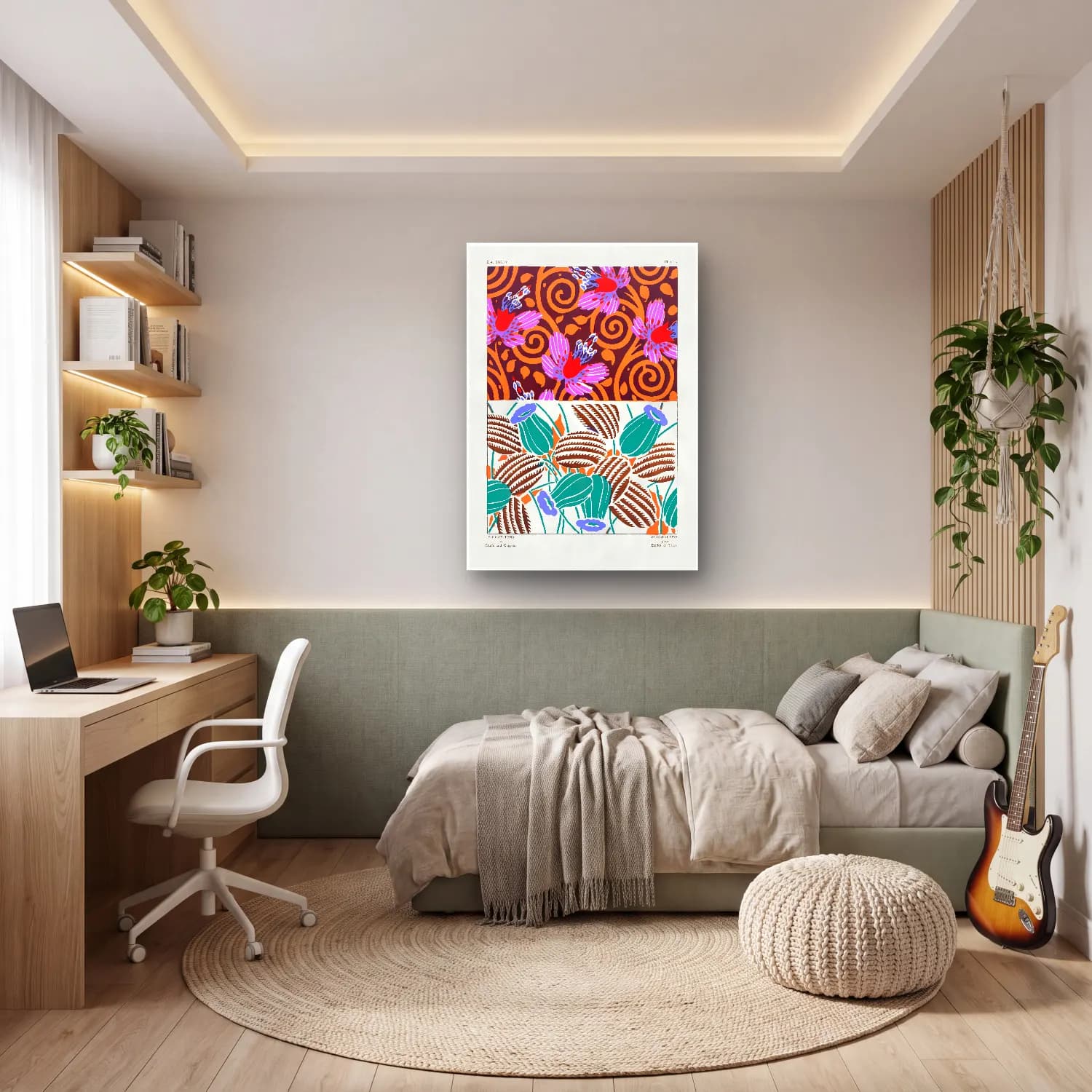 Maksimalist Çiçek Deseni No. 78 cam tablo — genç odasında