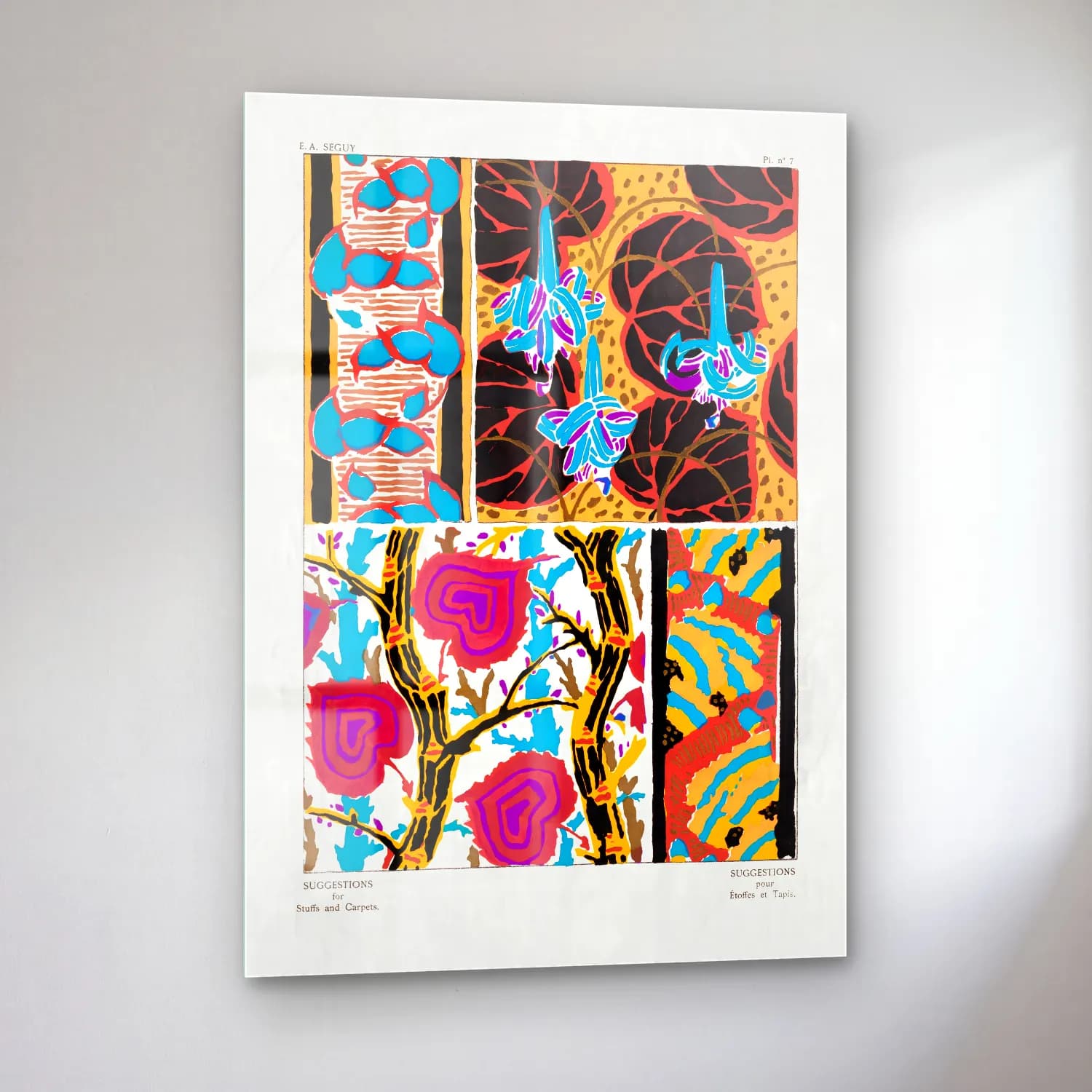 Maksimalist Çiçek Deseni No. 79 cam tablo — sol açıdan görünüm
