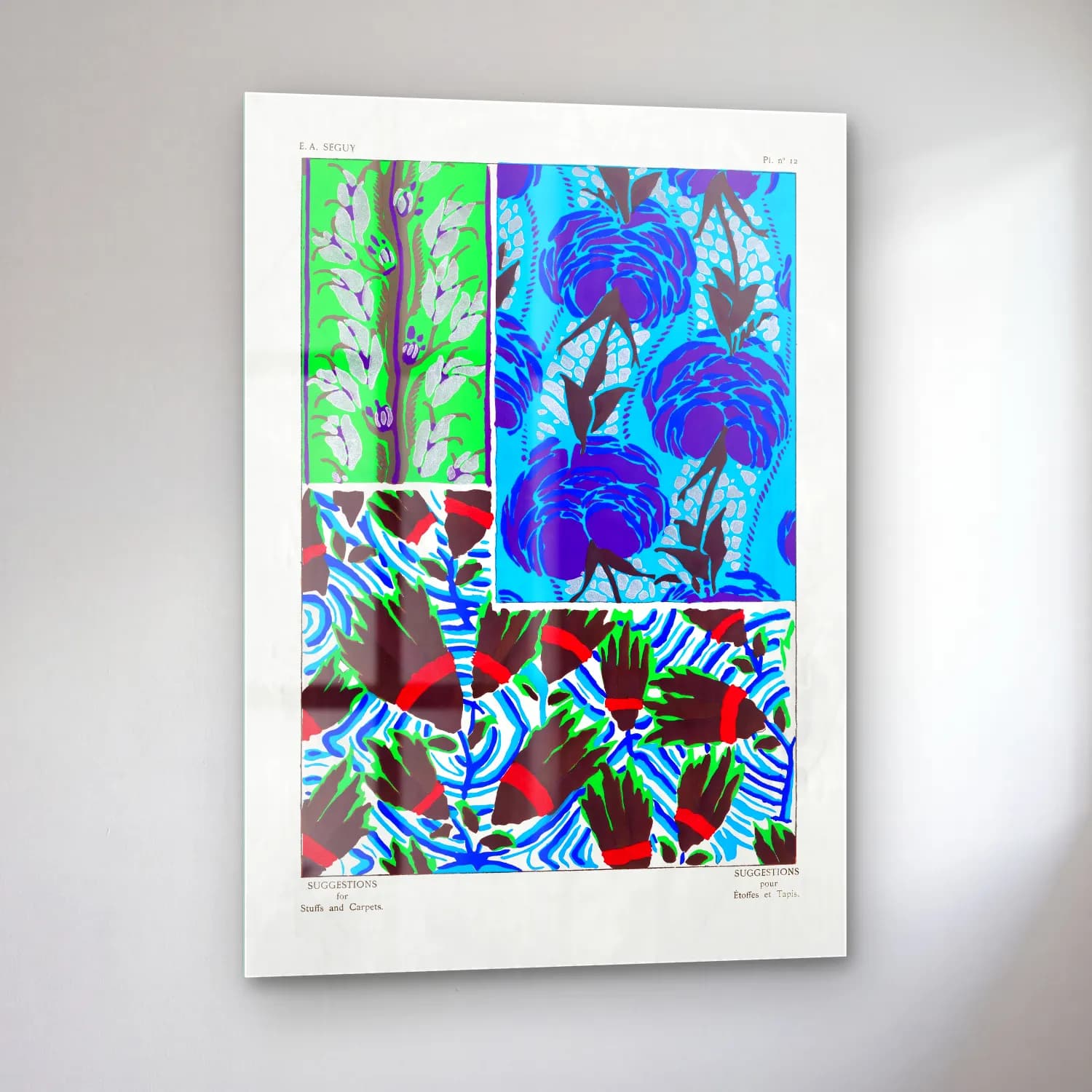 Maksimalist Çiçek Deseni No. 82 cam tablo — sol açıdan görünüm