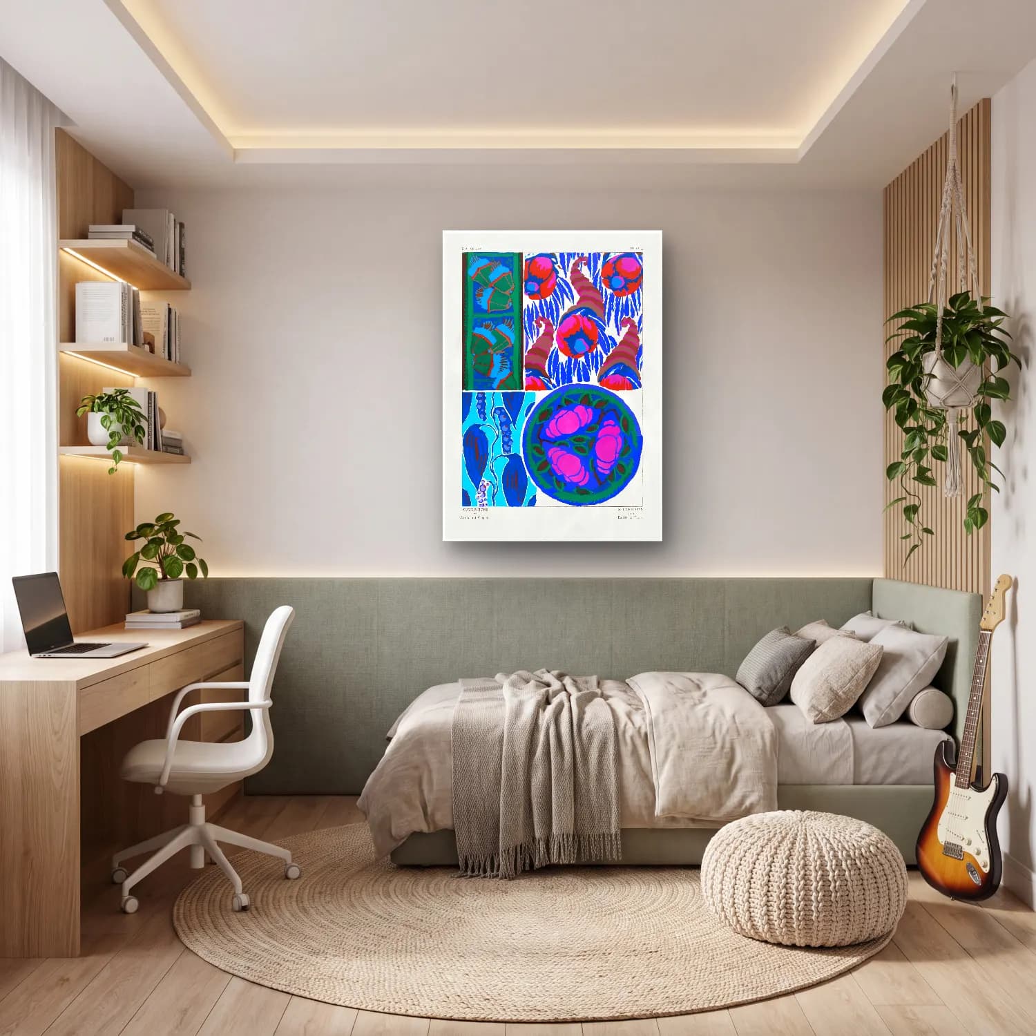 Maksimalist Çiçek Deseni No. 83 cam tablo — genç odasında