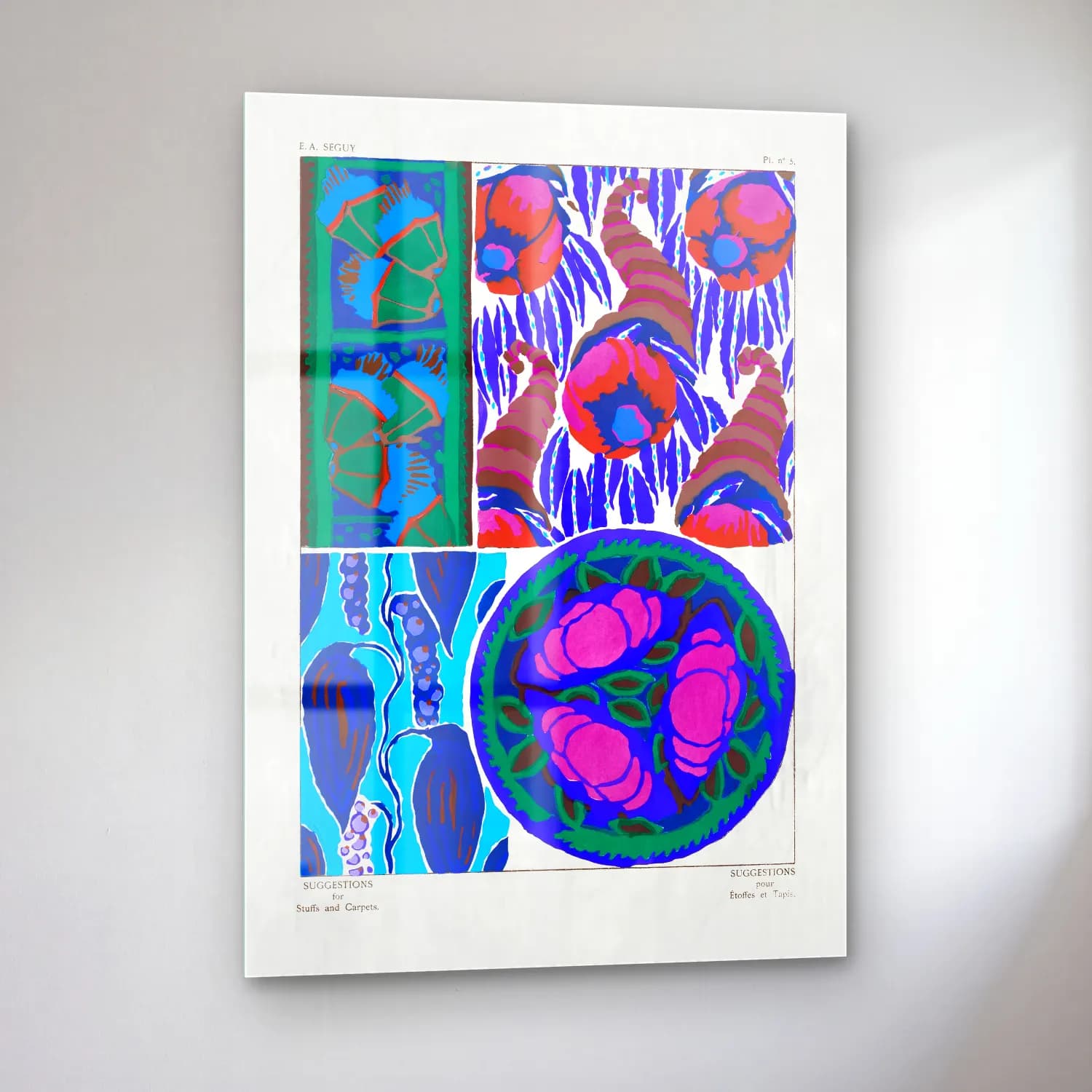 Maksimalist Çiçek Deseni No. 83 cam tablo — sol açıdan görünüm