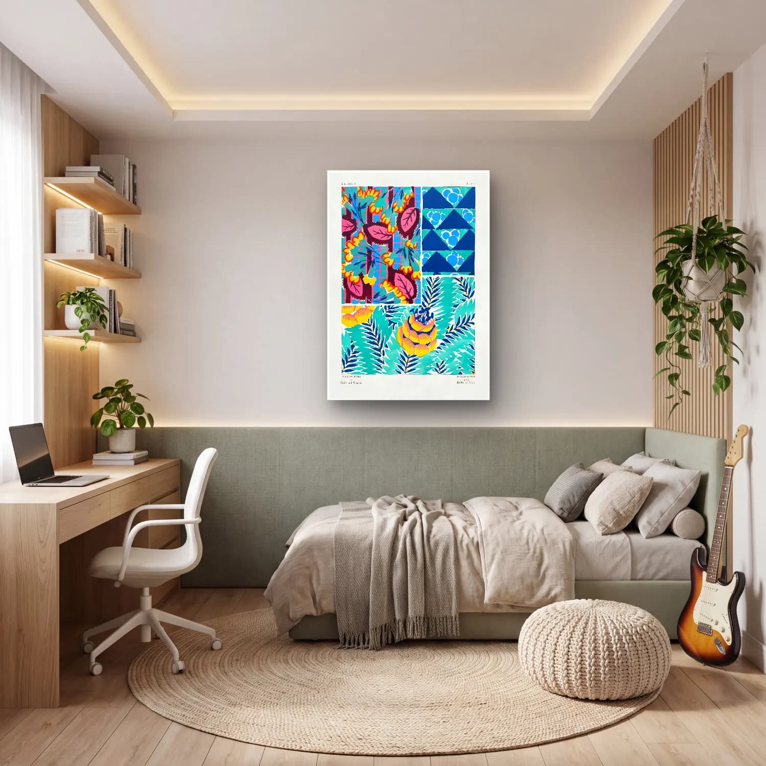 Maksimalist Çiçek Deseni No. 84 cam tablo — genç odasında