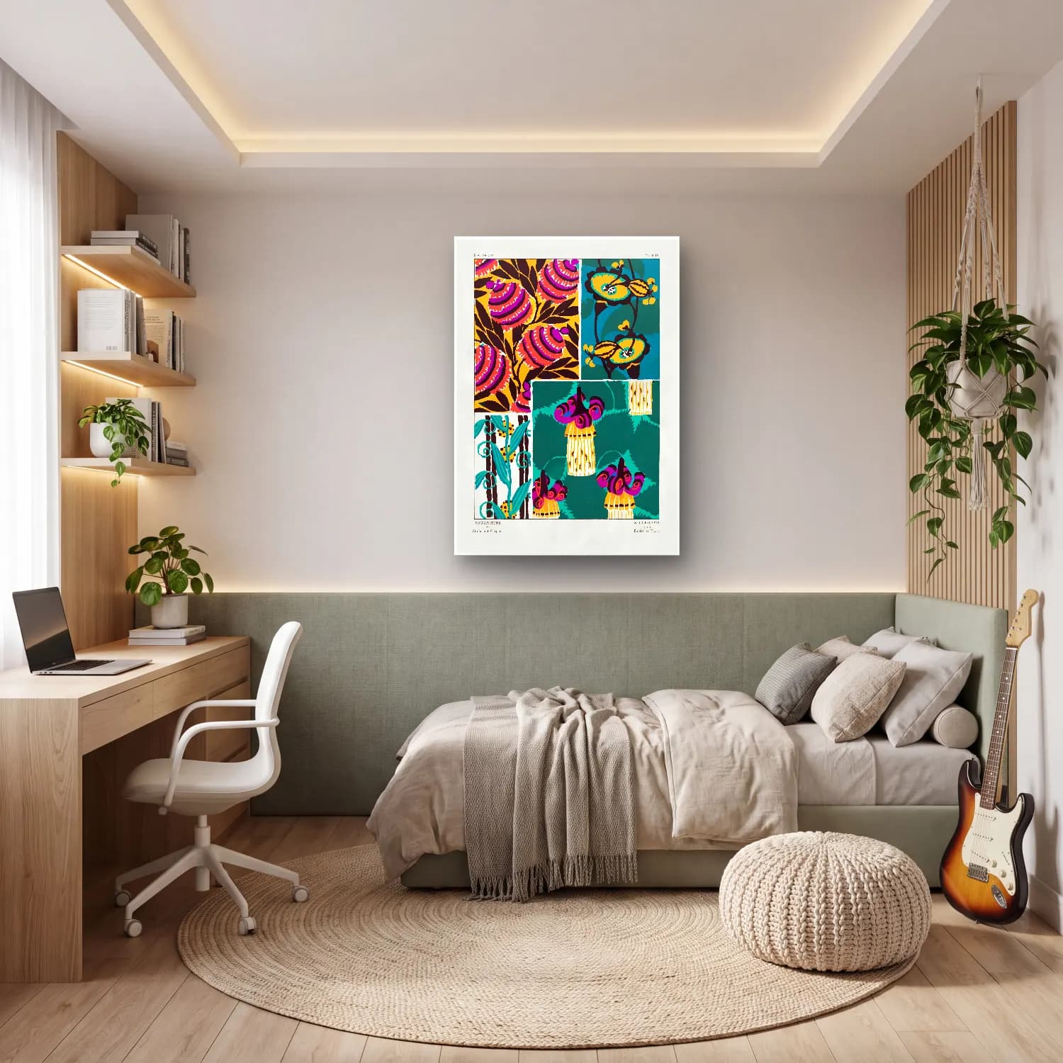 Maksimalist Çiçek Deseni No. 85 cam tablo — genç odasında