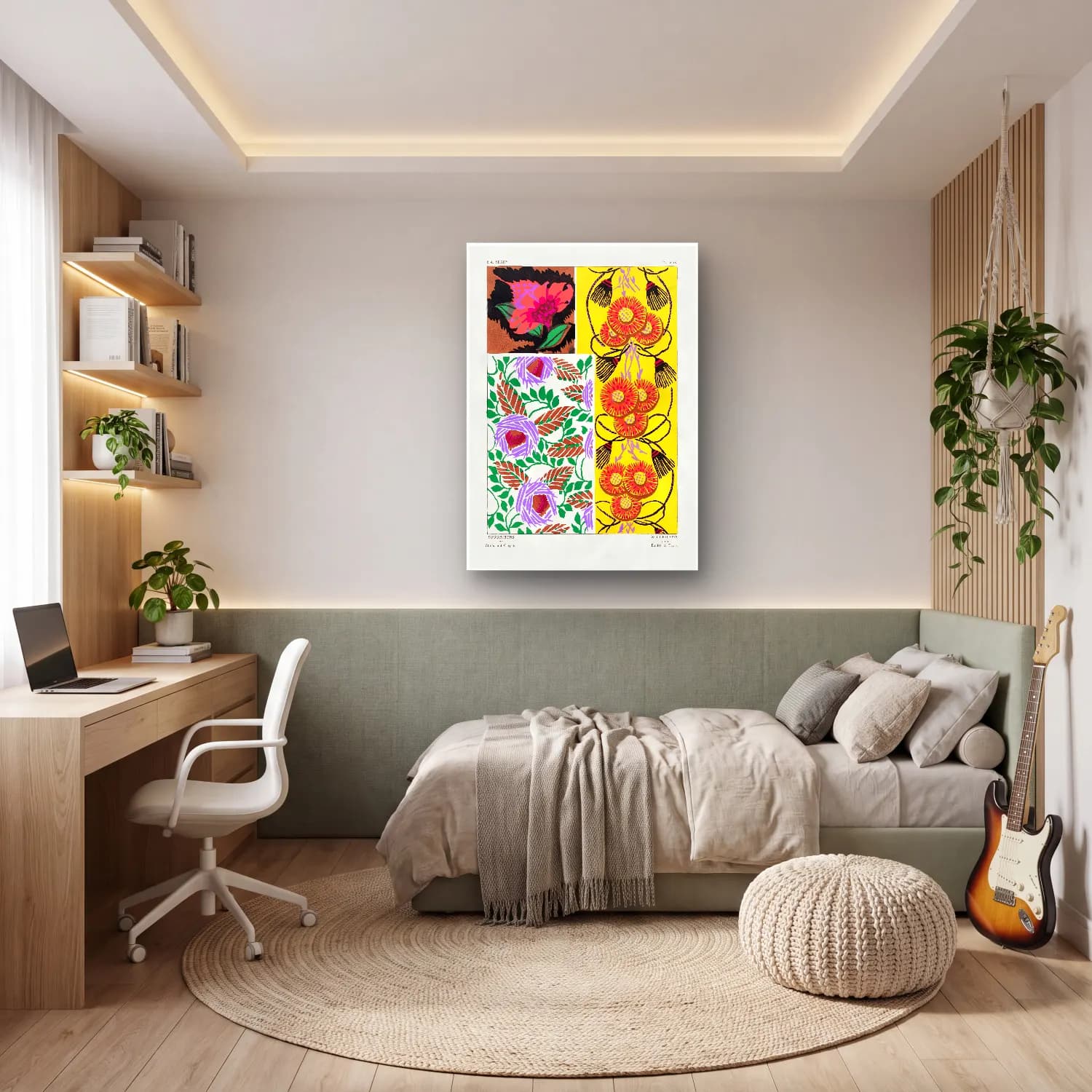 Maksimalist Çiçek Deseni No. 86 cam tablo — genç odasında