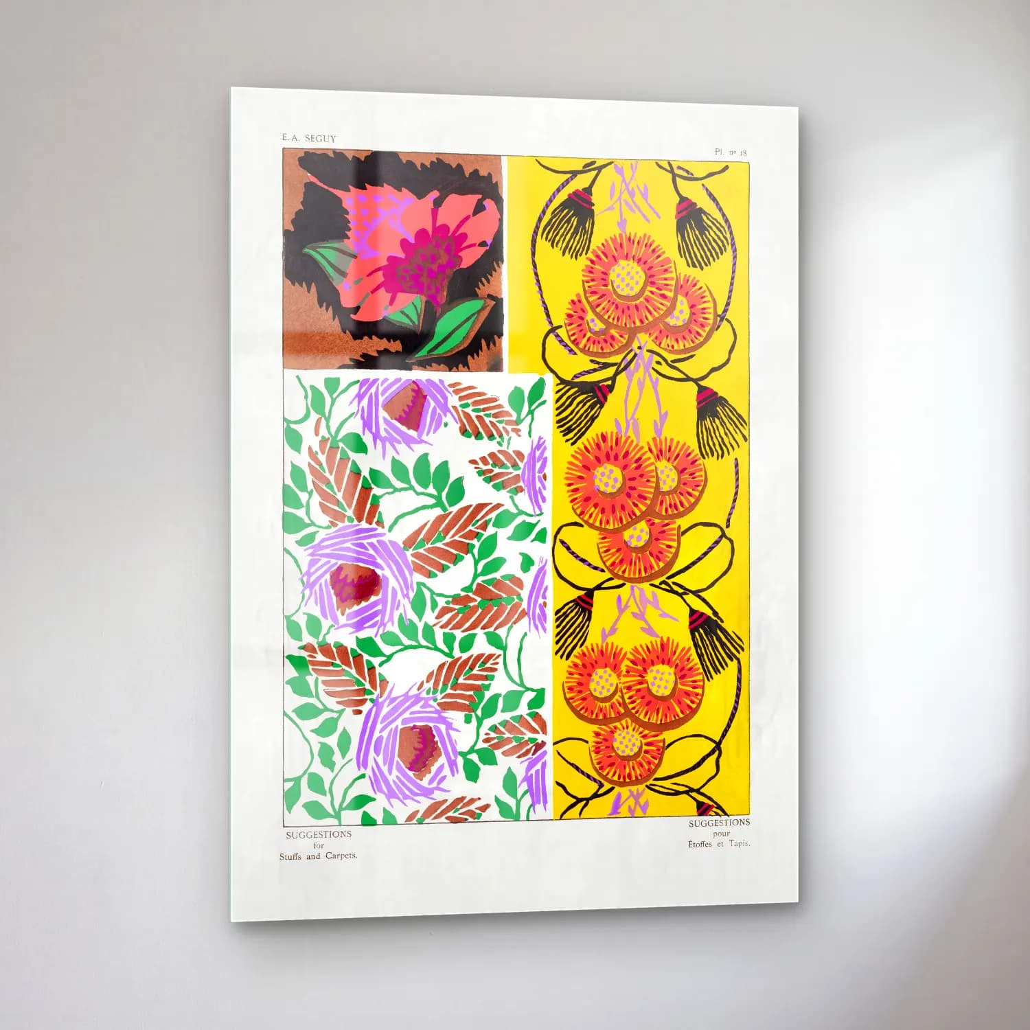 Maksimalist Çiçek Deseni No. 86 cam tablo — sol açıdan görünüm
