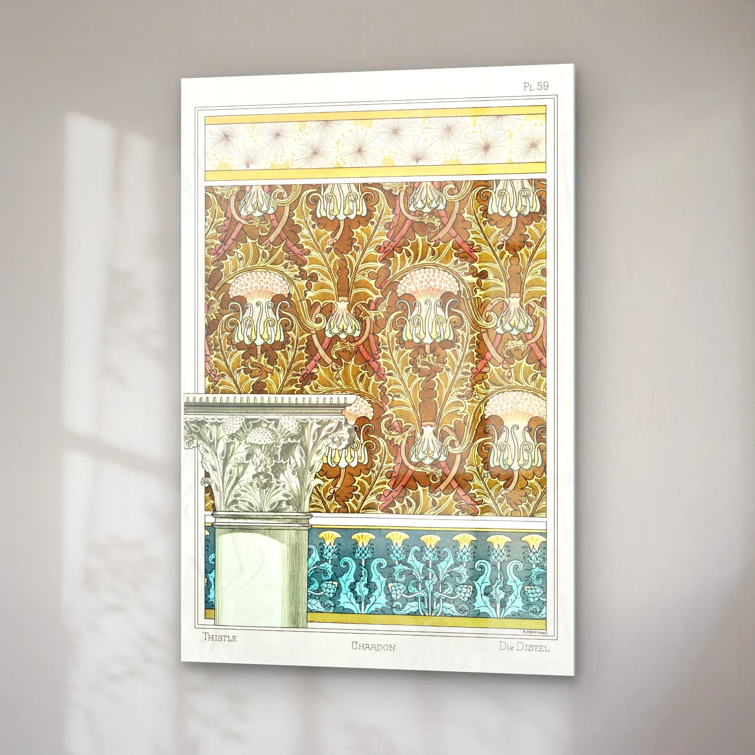 Vintage Çiçek Deseni No. 7 cam tablo — sağ açıdan görünüm