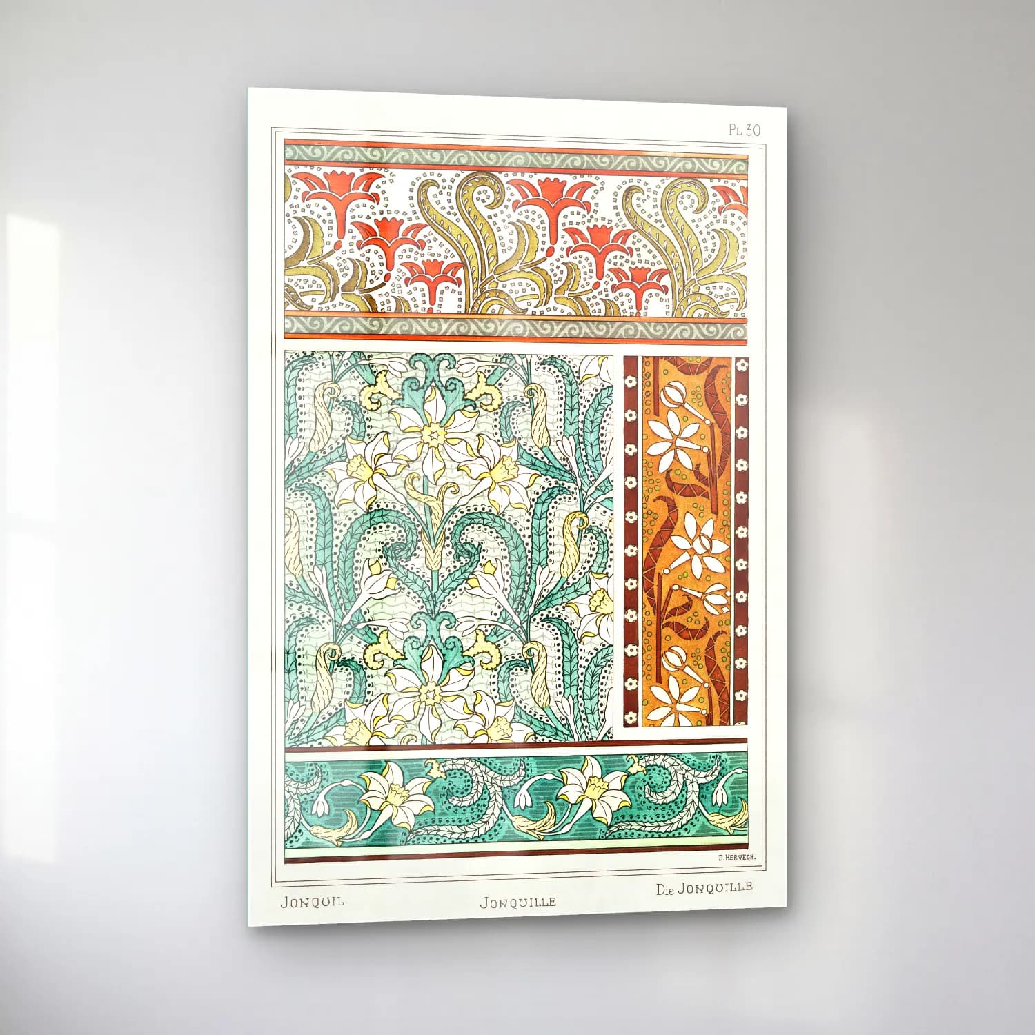 Maksimalist Çiçek Deseni No. 89 cam tablo — sol açıdan görünüm