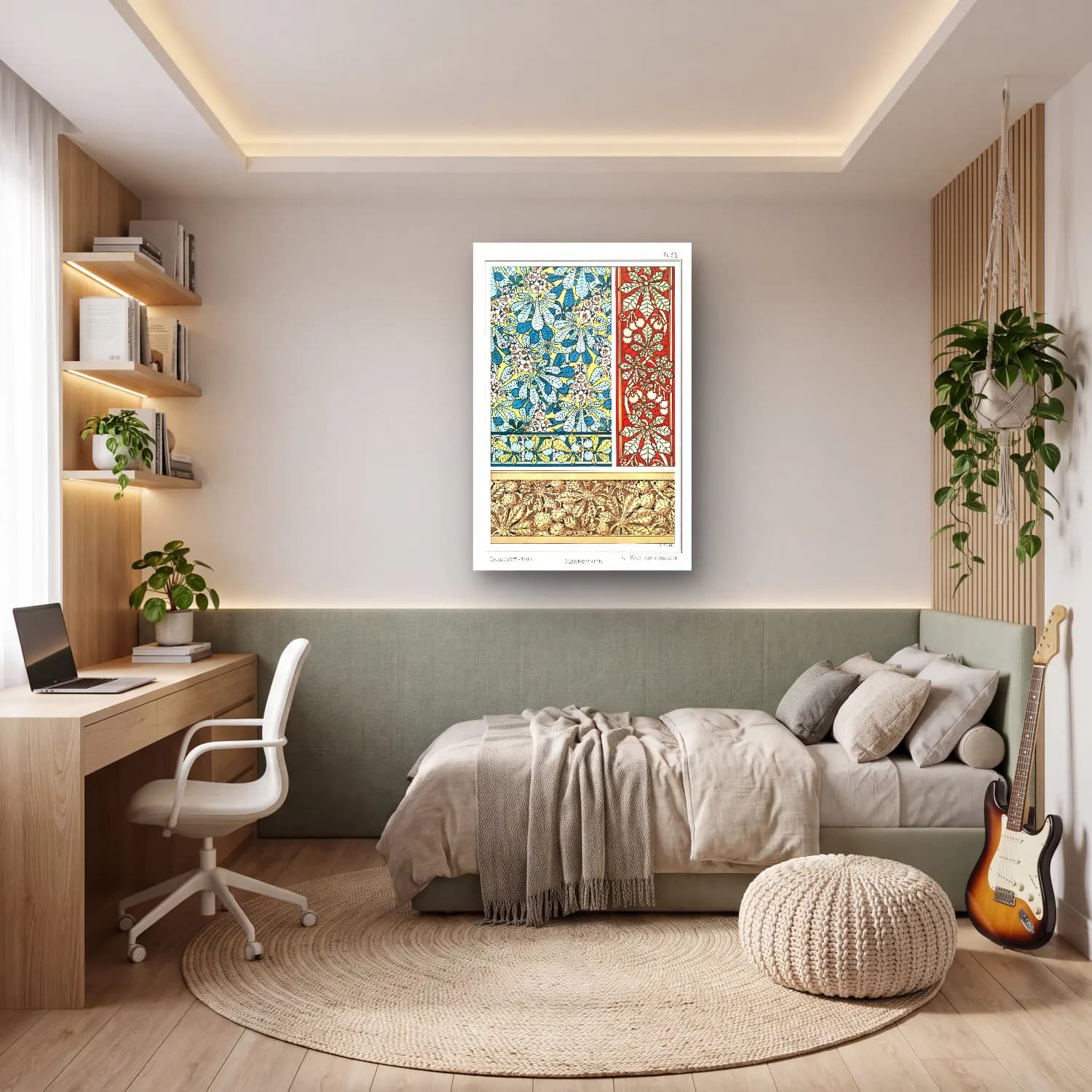 Maksimalist Çiçek Deseni No. 90 cam tablo — genç odasında