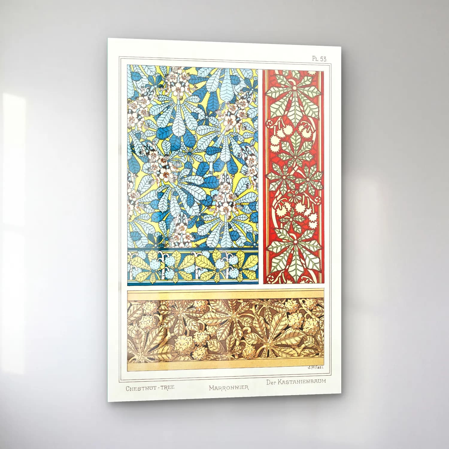 Maksimalist Çiçek Deseni No. 90 cam tablo — sol açıdan görünüm