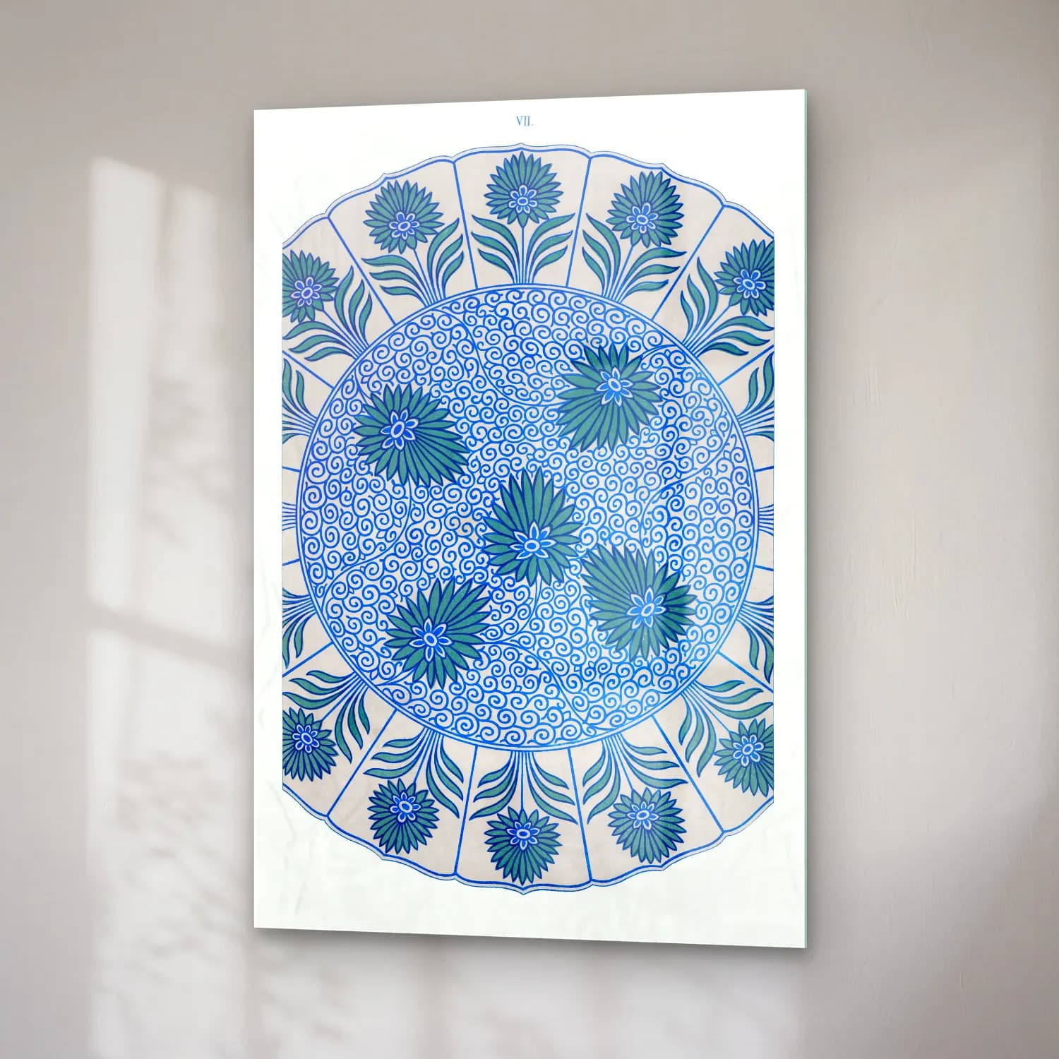 Retro Çiçek Deseni No. 124 cam tablo — sağ açıdan görünüm