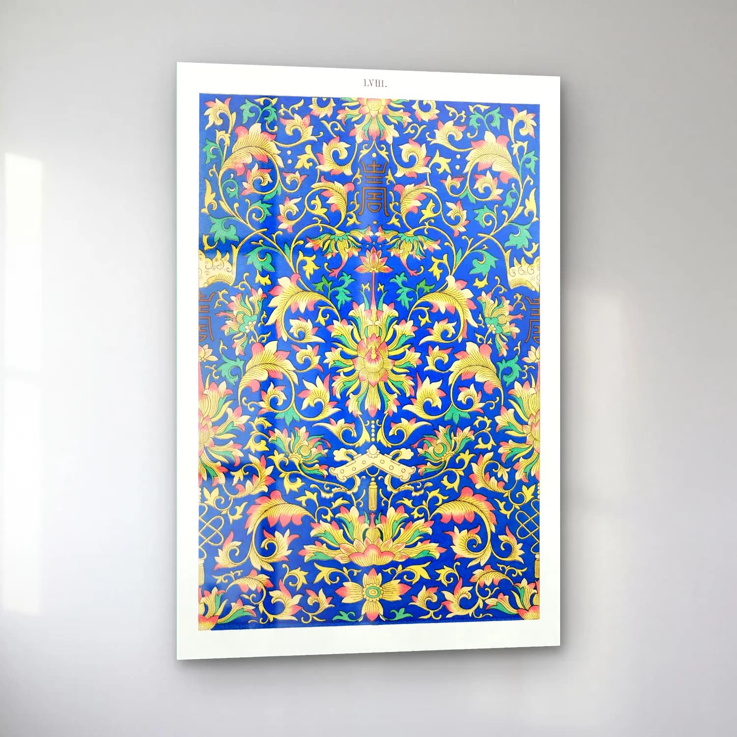 Maksimalist Çiçek Deseni No. 91 cam tablo — sol açıdan görünüm