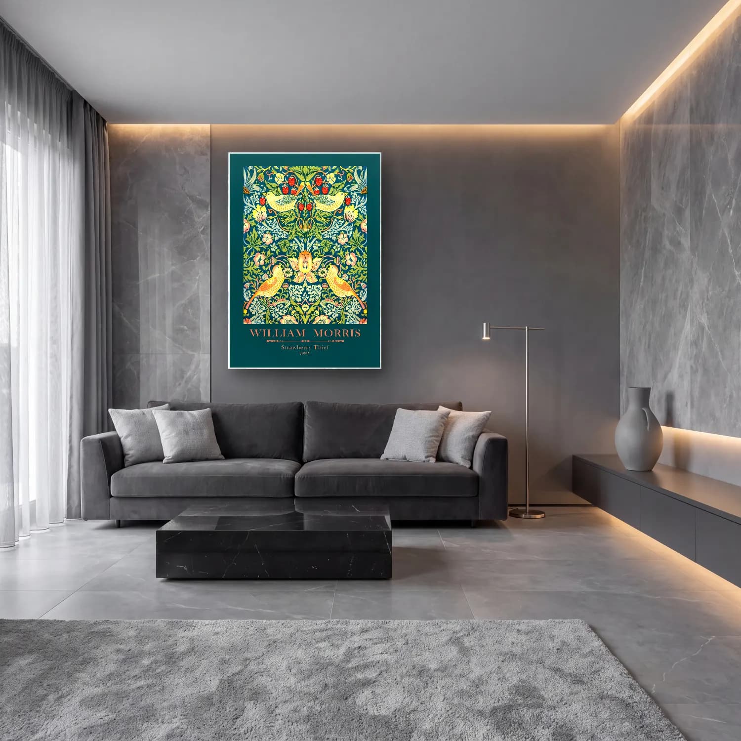 Maksimalist Çiçek Deseni No. 92 cam tablo — lüks salon duvarında