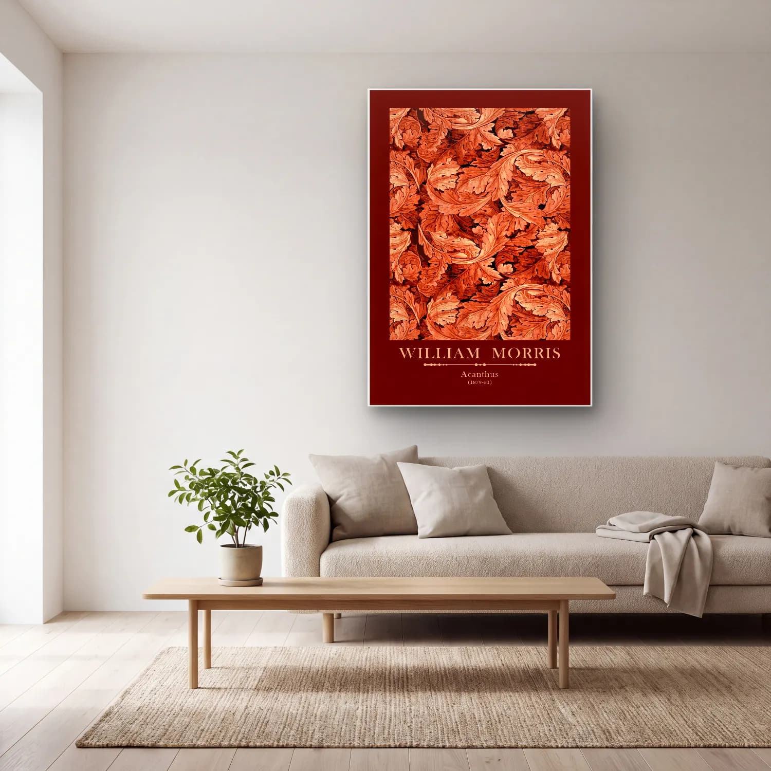 Vintage Poster Çiçek Deseni – Kırmızı Tonlar cam tablo — açık renk salonda