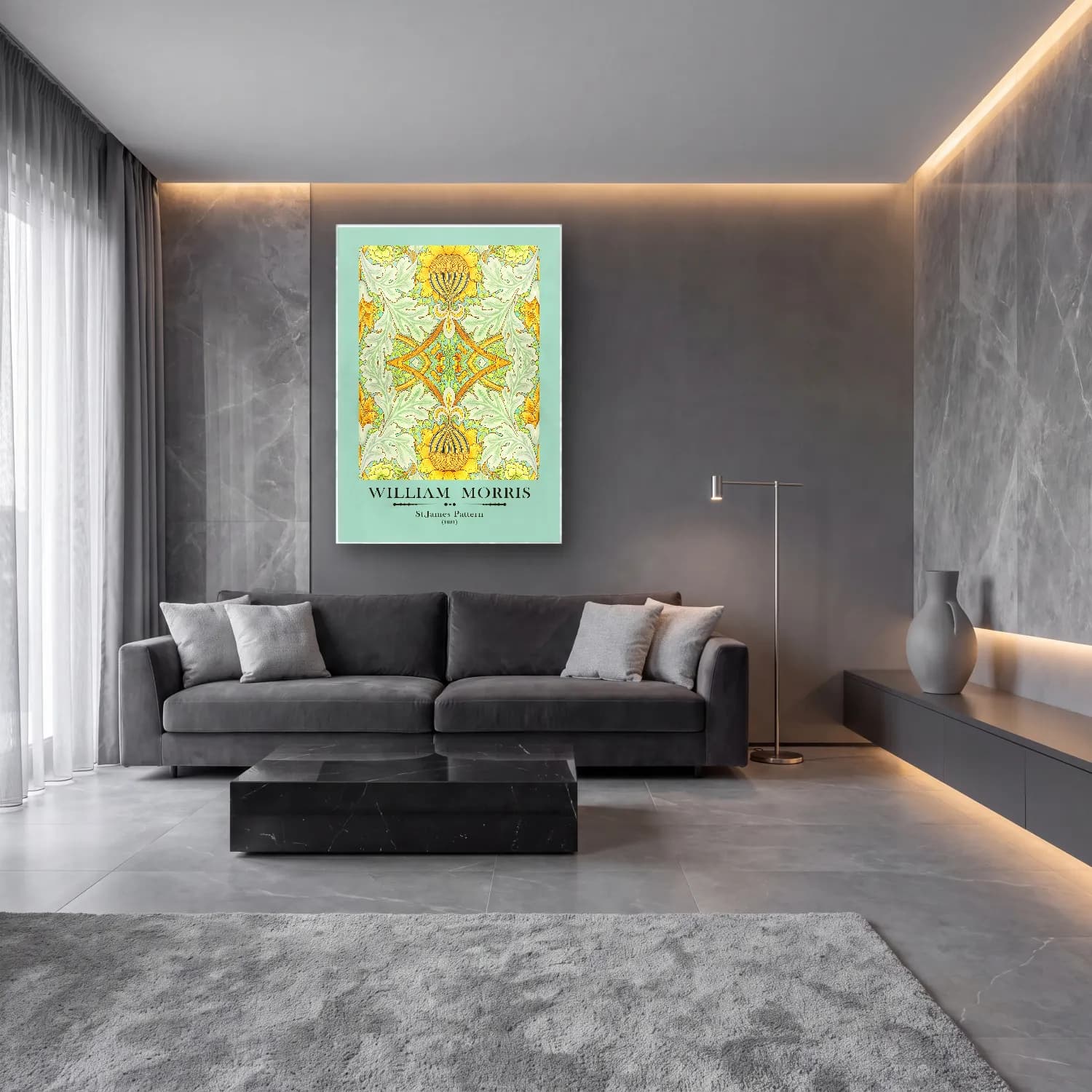 Botanik İllüstrasyon Çiçek Deseni No. 113 cam tablo — lüks salon duvarında