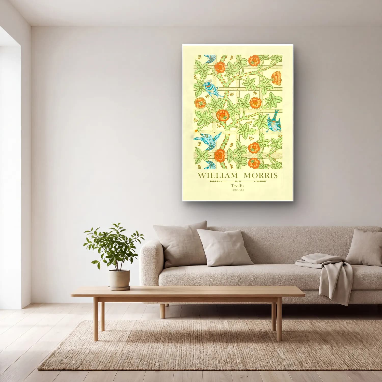 Vintage Poster Çiçek Deseni – Turuncu Tonlar cam tablo — açık renk salonda