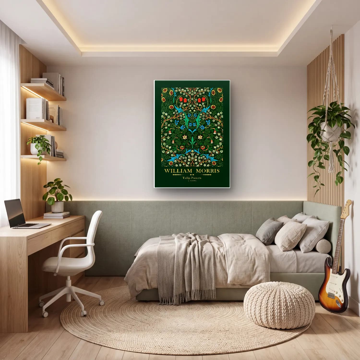 Vintage Poster Çiçek Deseni – Yeşil Tonlar cam tablo — genç odasında