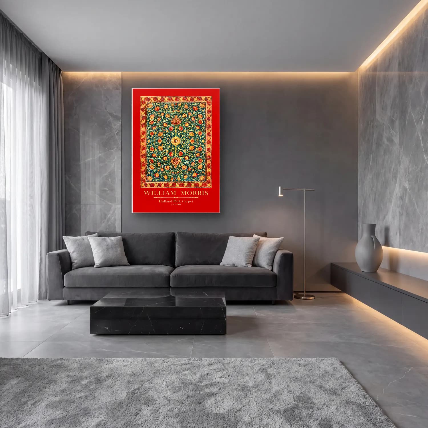 Vintage Poster Çiçek Deseni No. 8 cam tablo — lüks salon duvarında