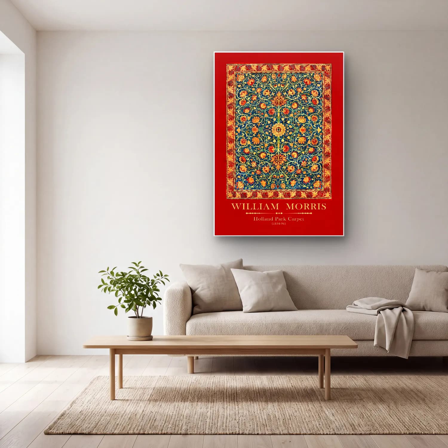 Vintage Poster Çiçek Deseni No. 8 cam tablo — açık renk salonda