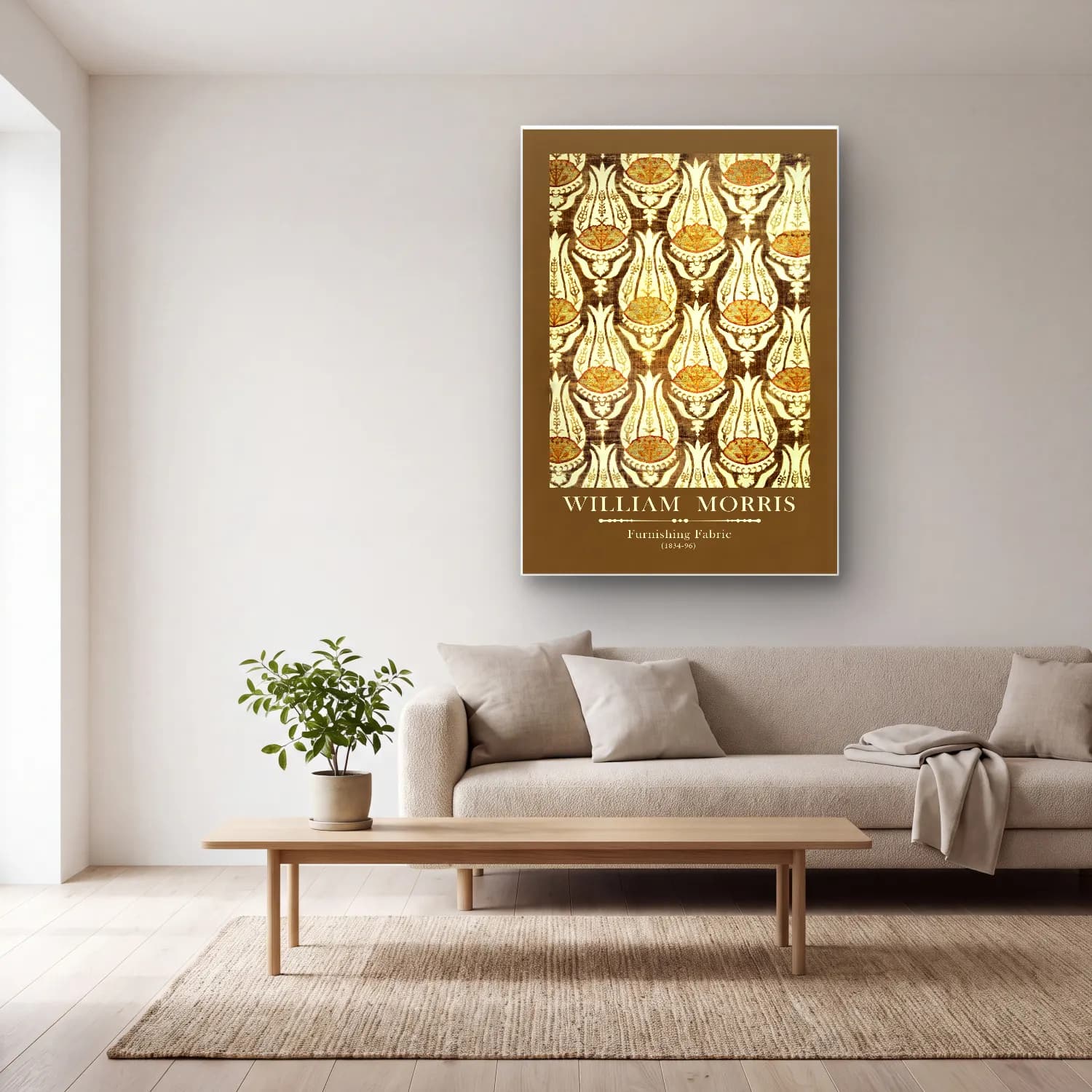 Vintage Poster Çiçek Deseni – Bej Tonlar cam tablo — açık renk salonda