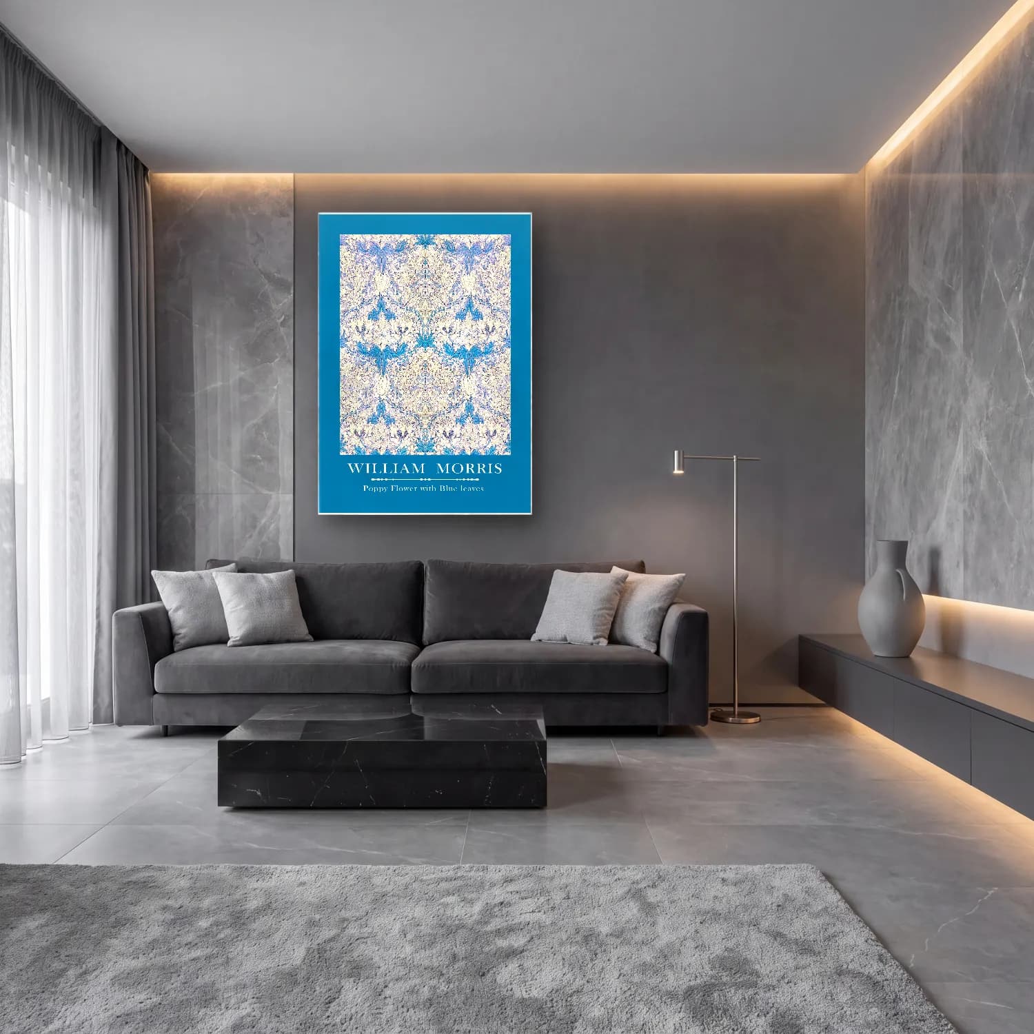 Boho Çiçek Deseni No. 136 cam tablo — lüks salon duvarında