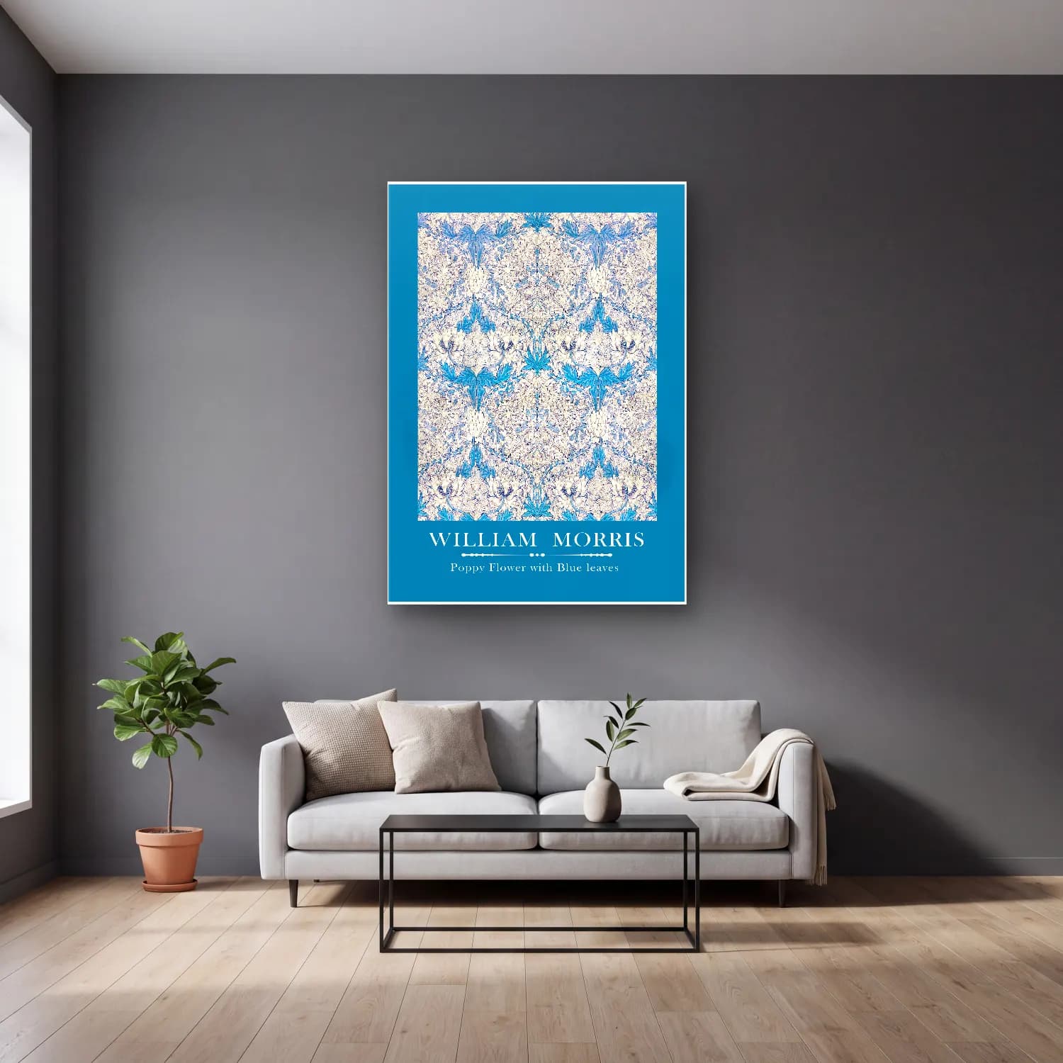 Boho Çiçek Deseni No. 136 cam tablo — gri duvarlı salonda
