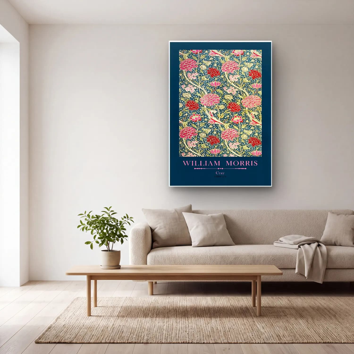 Vintage Poster Çiçek Deseni – Pembe Tonlar cam tablo — açık renk salonda