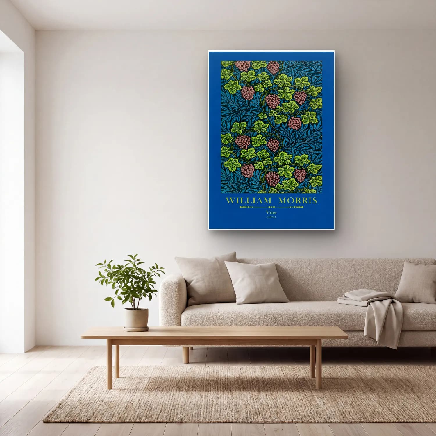 Vintage Poster Üzümler cam tablo — açık renk salonda
