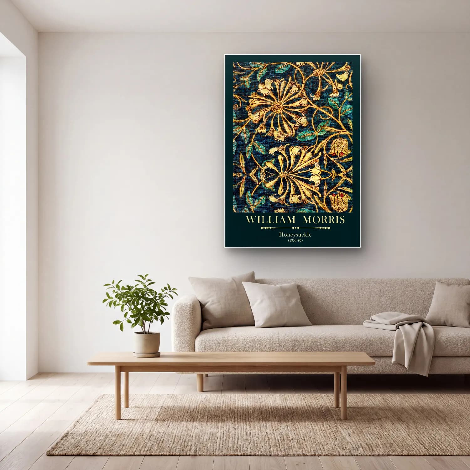 Botanik İllüstrasyon Çiçek Deseni No. 123 cam tablo — açık renk salonda