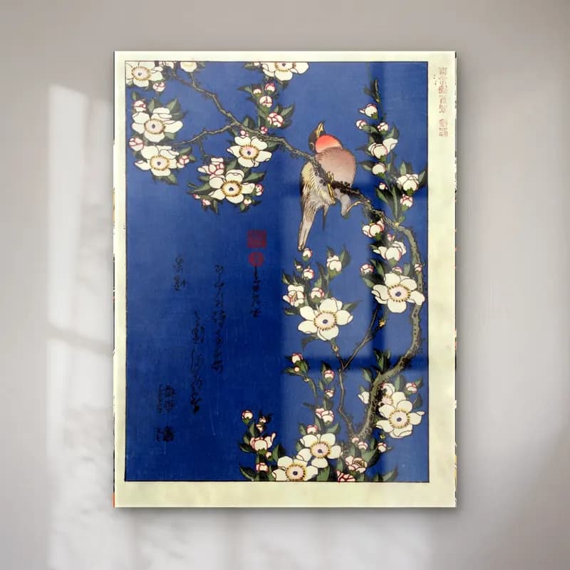 Japon Baskı Daldaki Kuş No. 7 cam tablo — Japon Baskı Daldaki Kuş No. 7 — japon baskı daldaki kuş