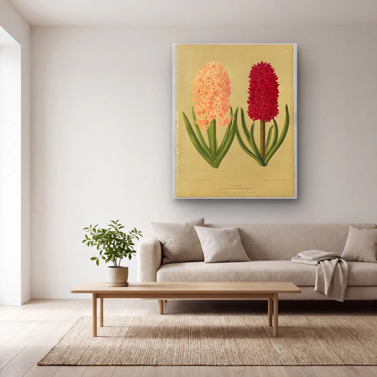 Botanik İllüstrasyon Çiçek Deseni No. 132 cam tablo — açık renk salonda
