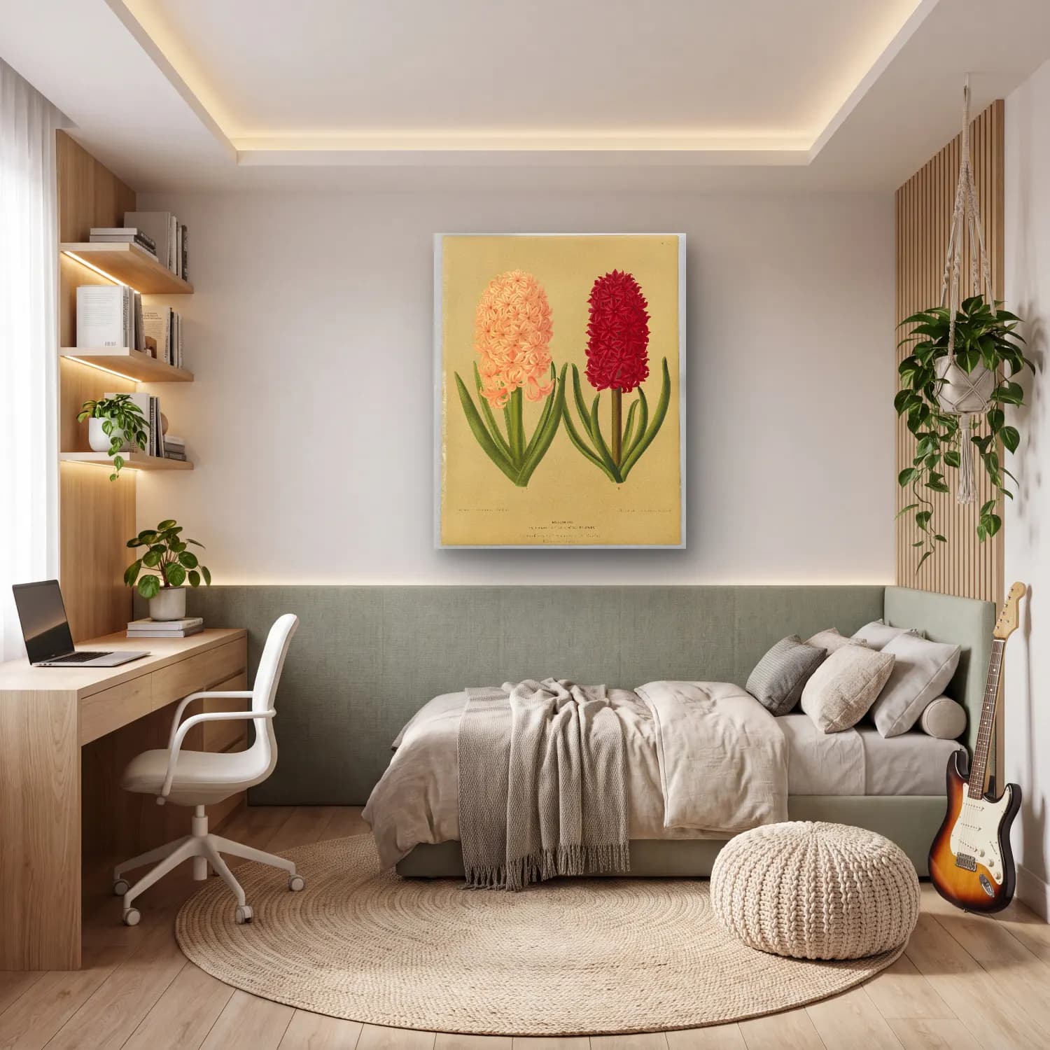 Botanik İllüstrasyon Çiçek Deseni No. 132 cam tablo — genç odasında