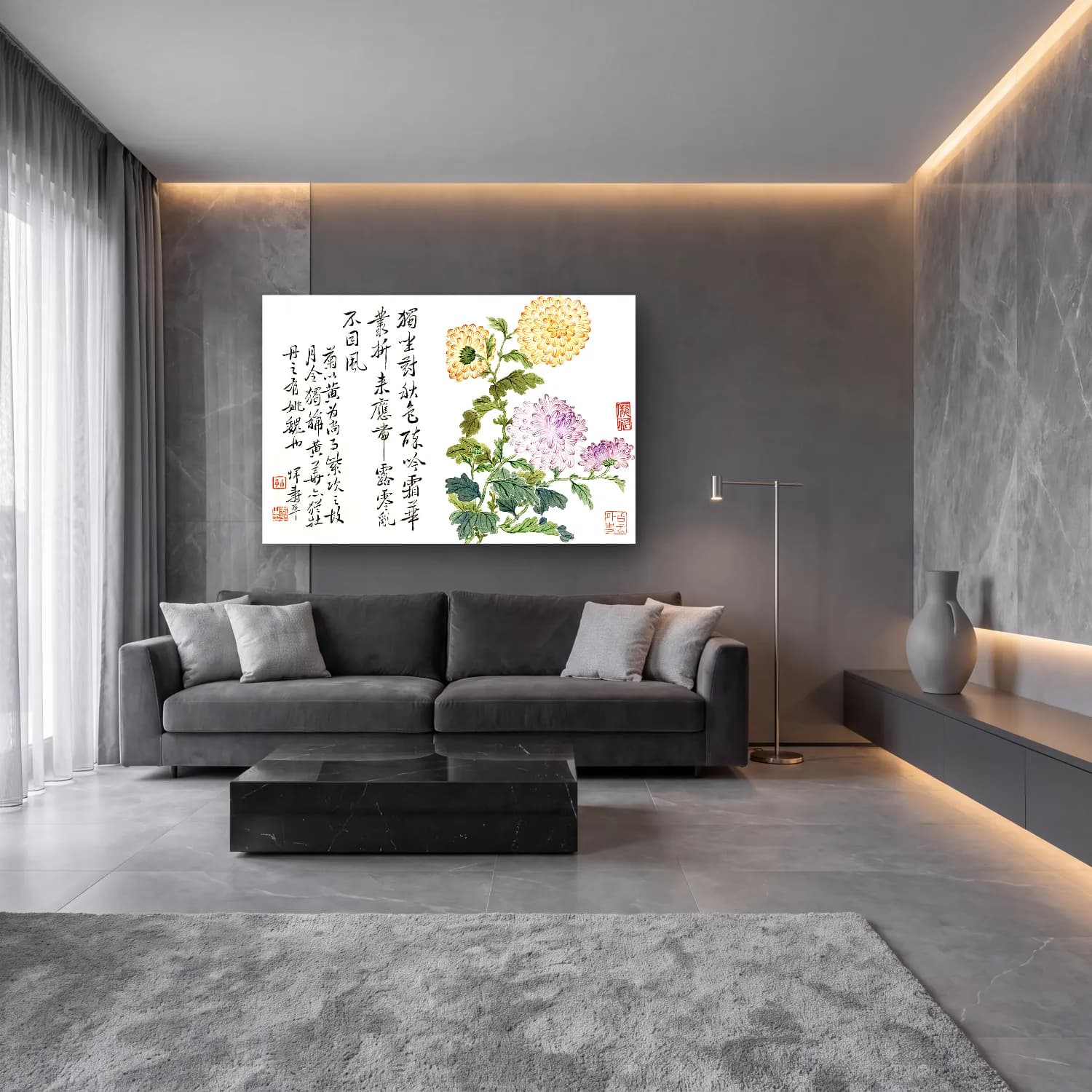 Botanik İllüstrasyon Lotus Çiçekleri No. 21 cam tablo — lüks salon duvarında