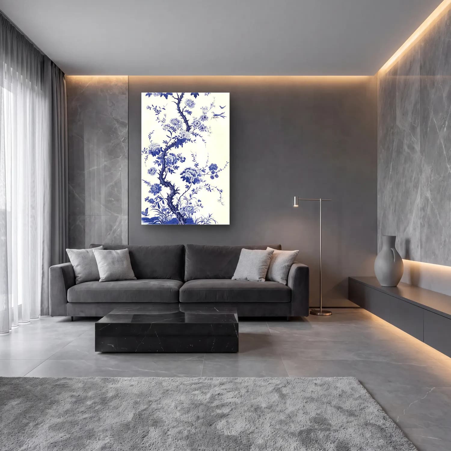 Botanik İllüstrasyon Çiçek Deseni No. 135 cam tablo — lüks salon duvarında
