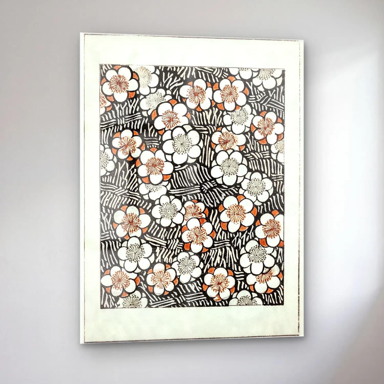 Siyah Beyaz Çiçek Deseni No. 13 cam tablo — sol açıdan görünüm