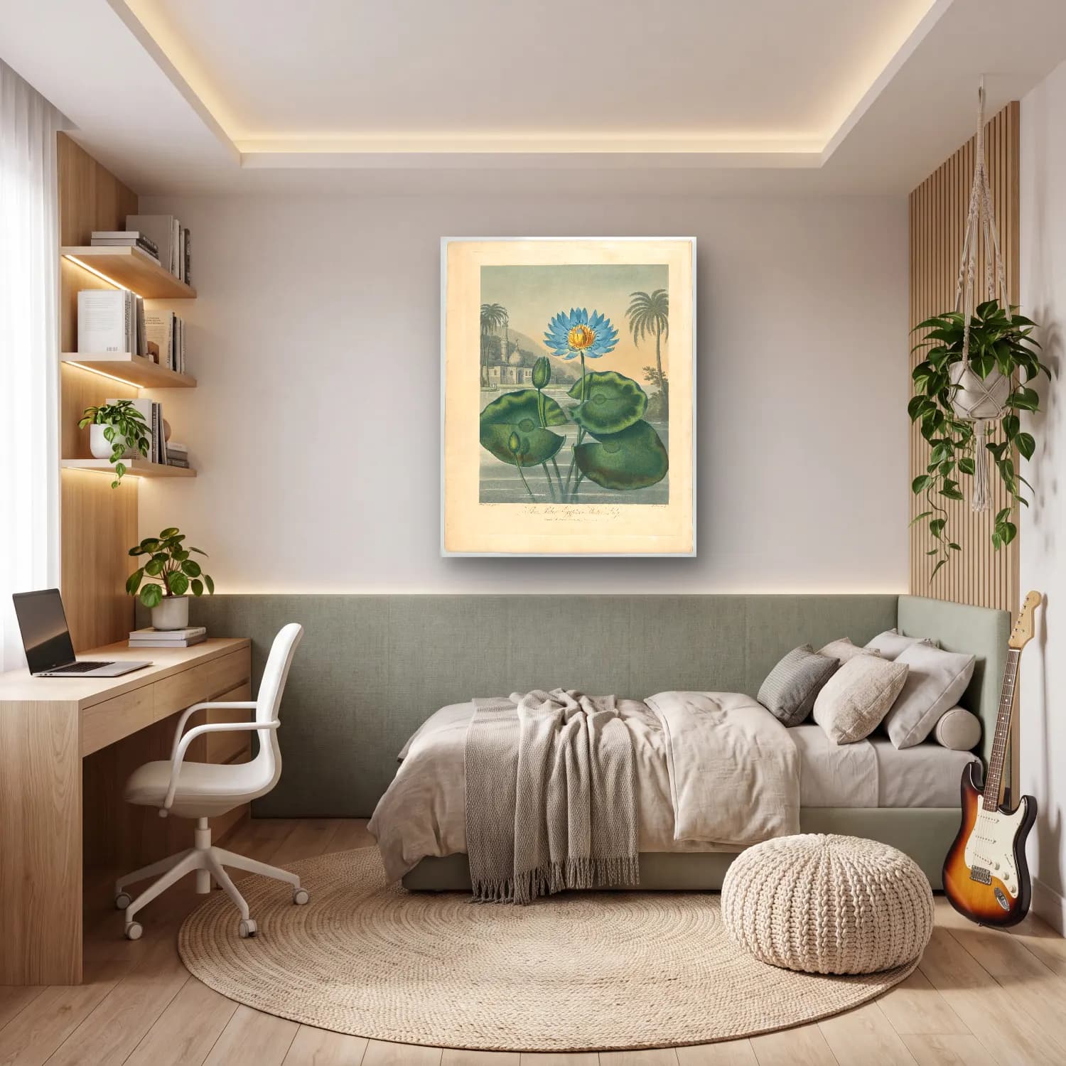 Botanik İllüstrasyon Lotus Çiçekleri No. 22 cam tablo — genç odasında