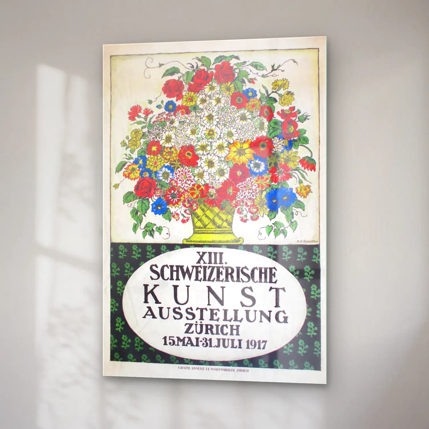 Vintage Poster Çiçek Pazarı – Sarı Tonlar cam tablo — sağ açıdan görünüm