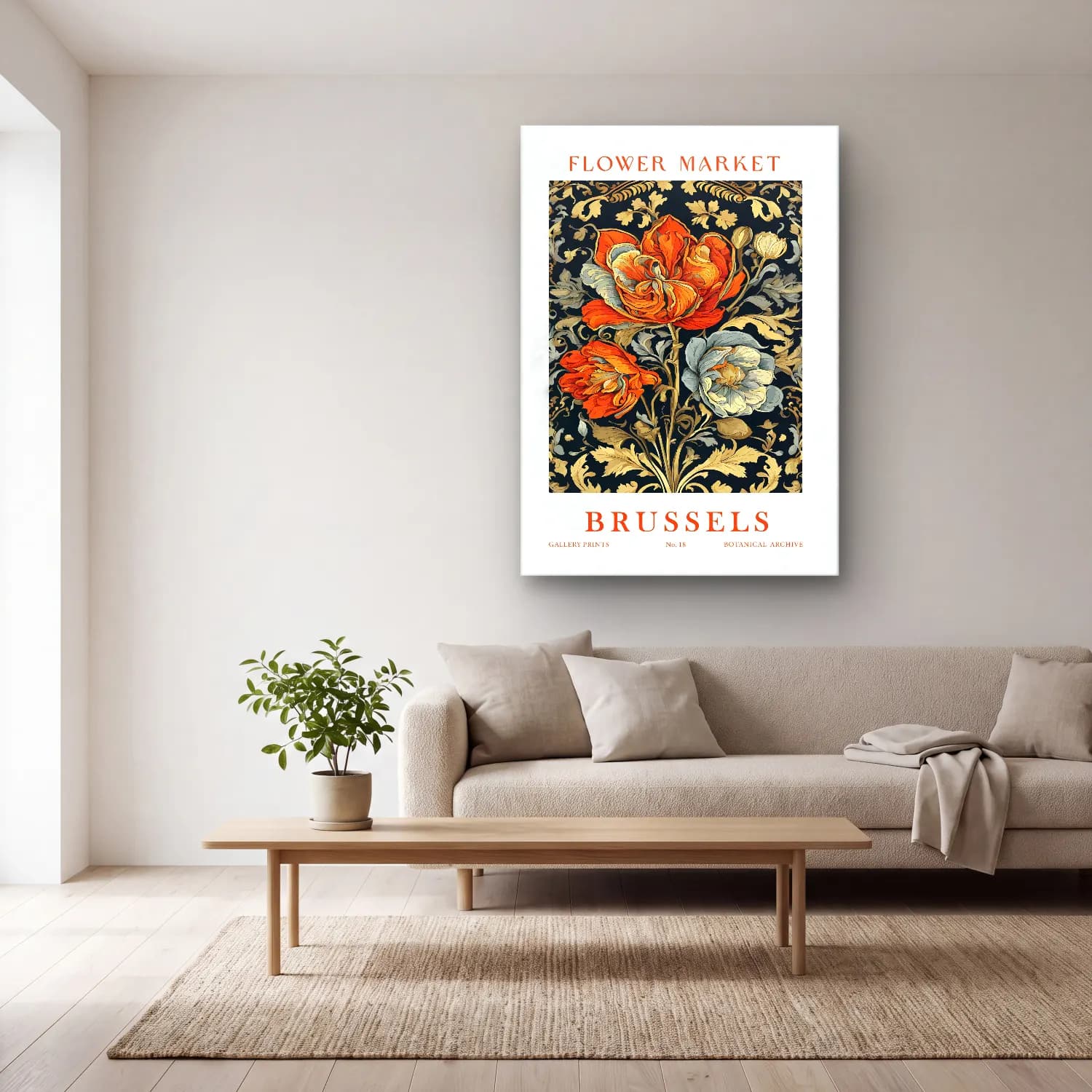 Botanik İllüstrasyon Çiçek Deseni No. 137 cam tablo — açık renk salonda