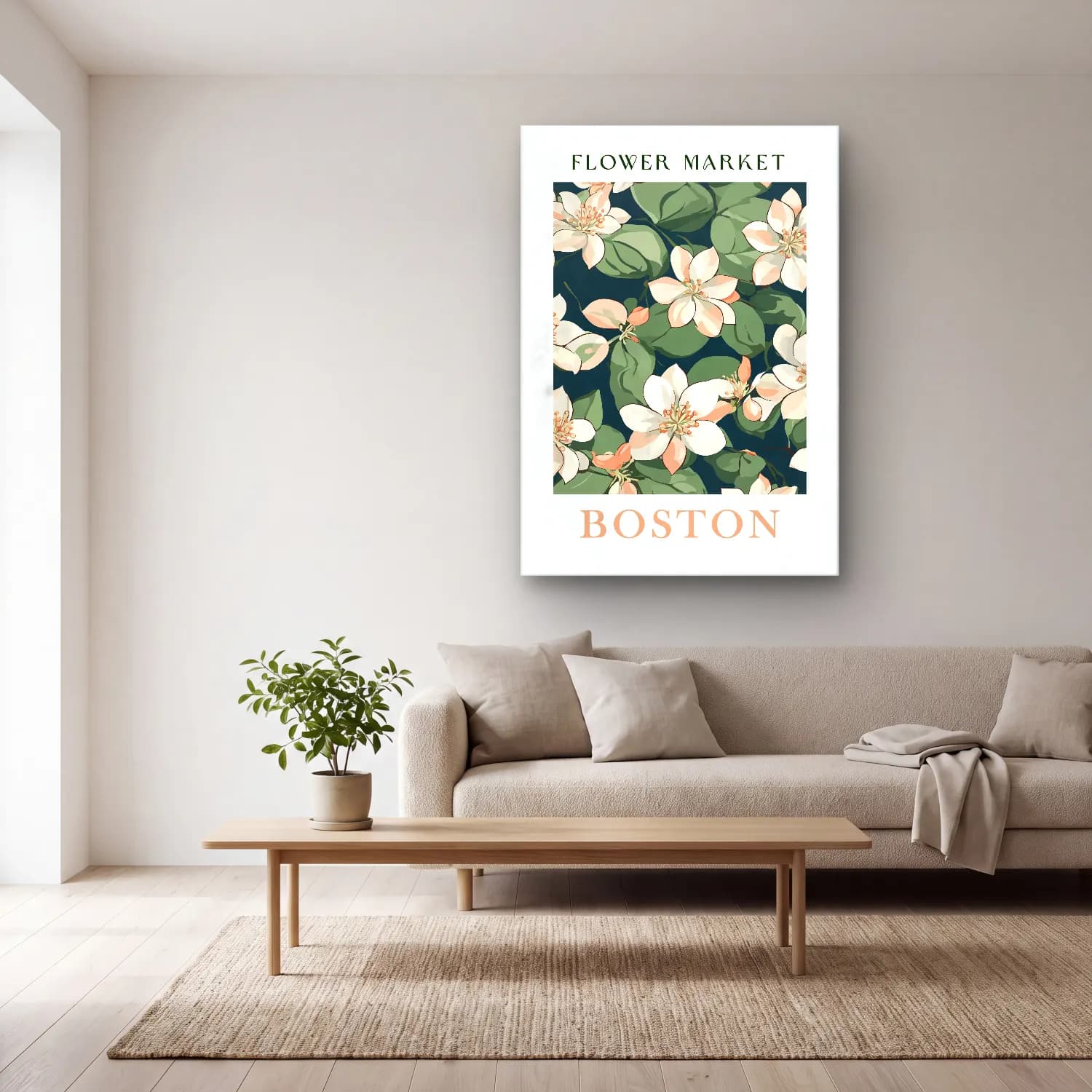 Pastel Çiçek Deseni No. 93 cam tablo — açık renk salonda