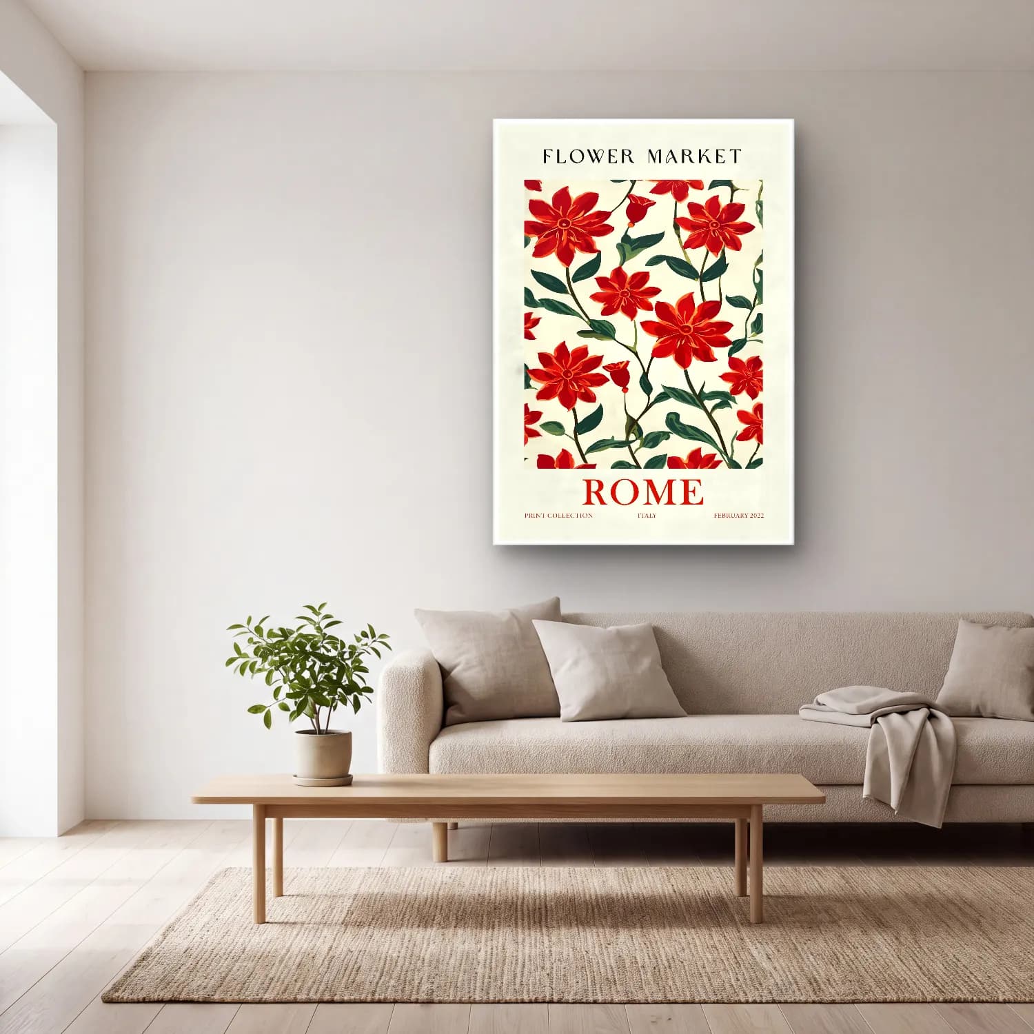 Vintage Poster Çiçek Deseni No. 17 cam tablo — açık renk salonda