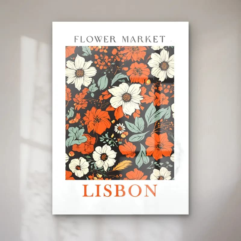 Retro Çiçek Deseni No. 127 cam tablo — Retro Çiçek Deseni No. 127 — retro çiçek deseni