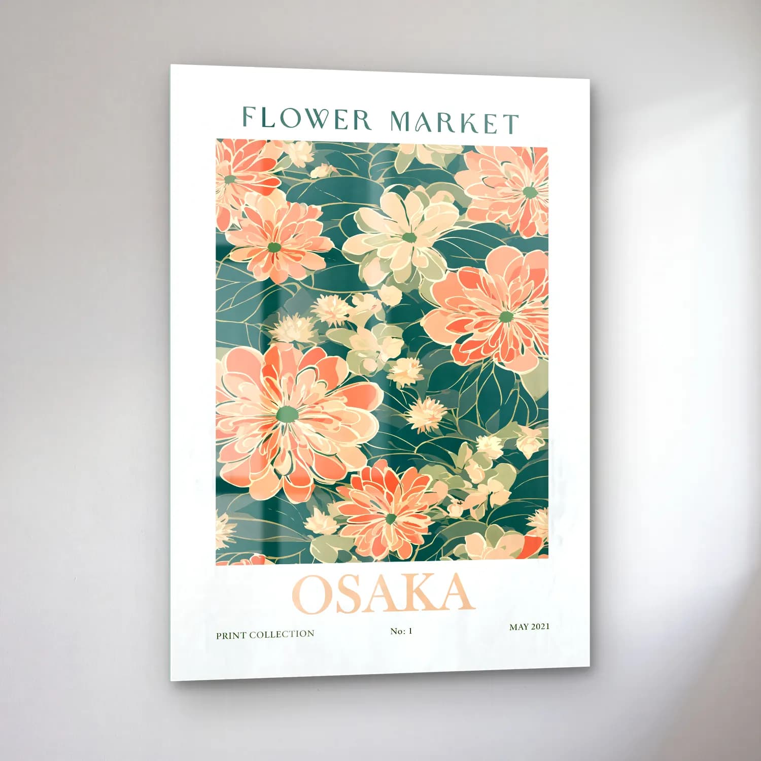 Retro Çiçek Deseni No. 129 cam tablo — sol açıdan görünüm