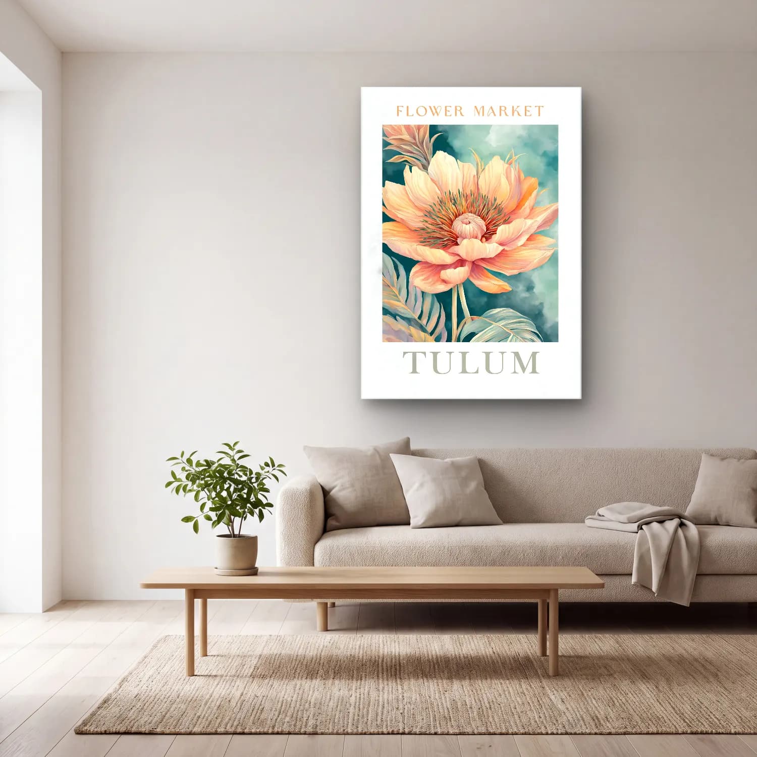 Pastel Lotus Çiçekleri No. 10 cam tablo — açık renk salonda