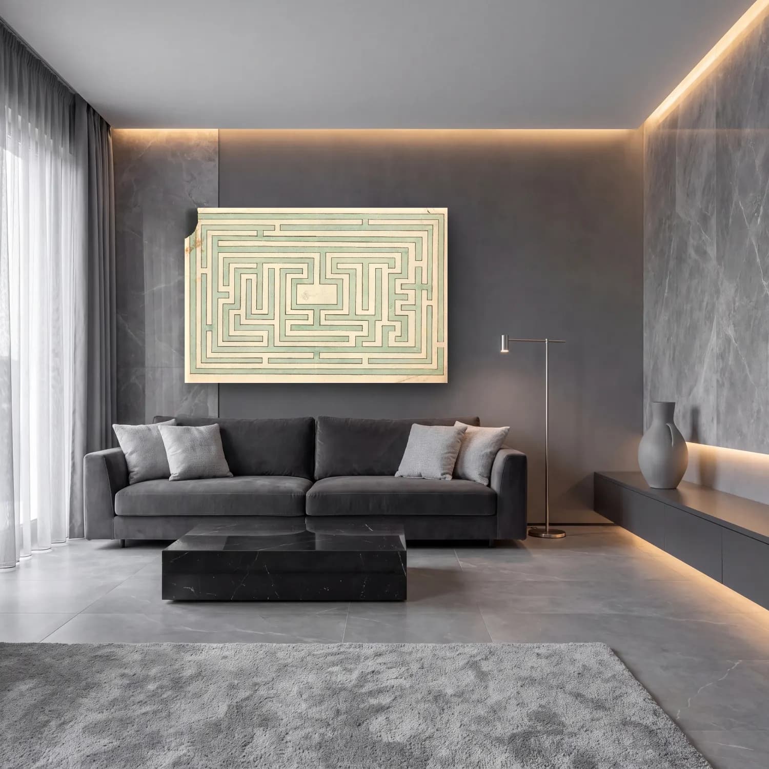 Japon Baskı Geometrik Daireler cam tablo — lüks salon duvarında