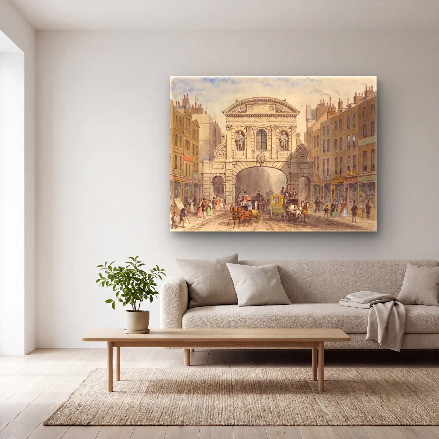 Vintage Londra No. 13 cam tablo — açık renk salonda