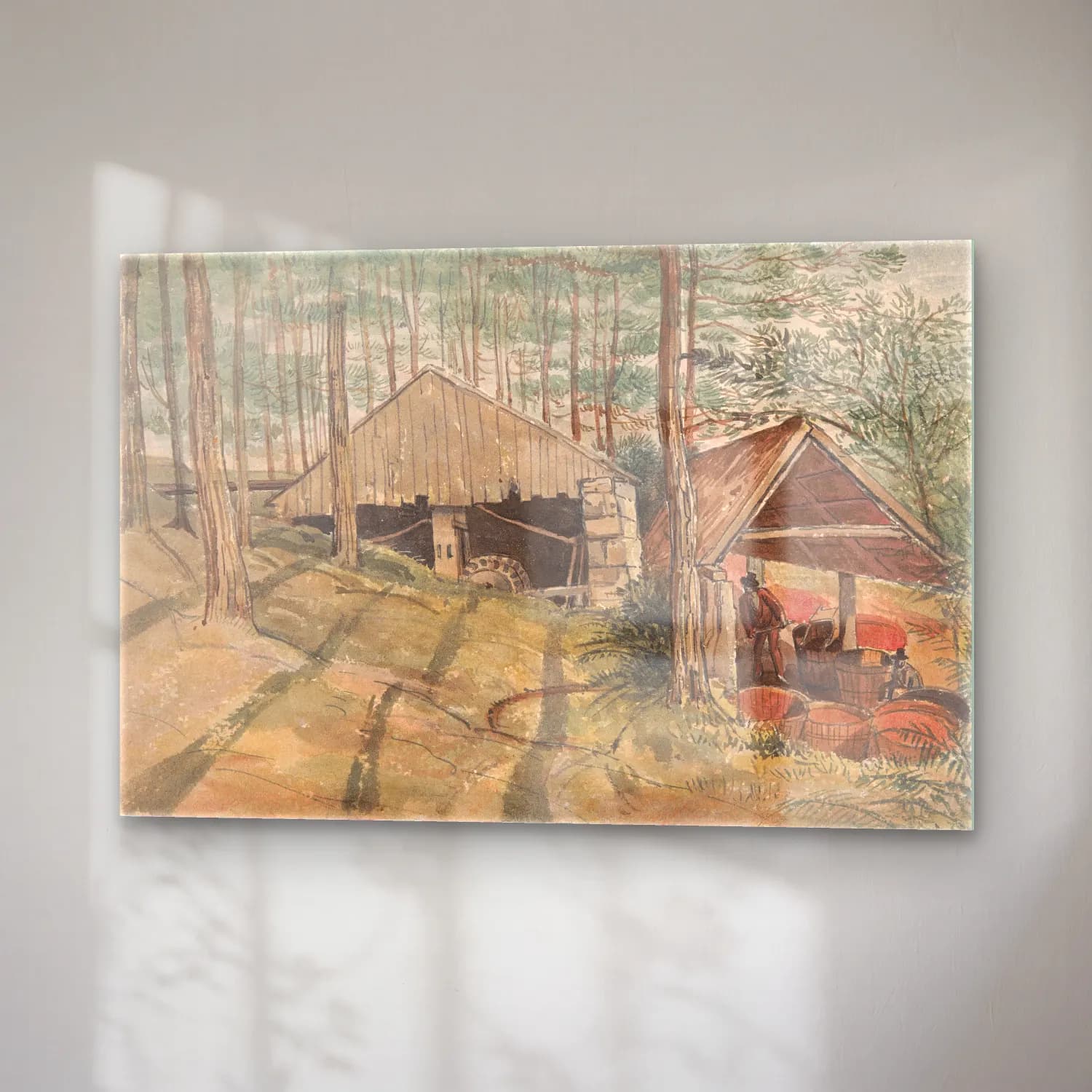 Suluboya Kır Evi No. 15 cam tablo — sağ açıdan görünüm