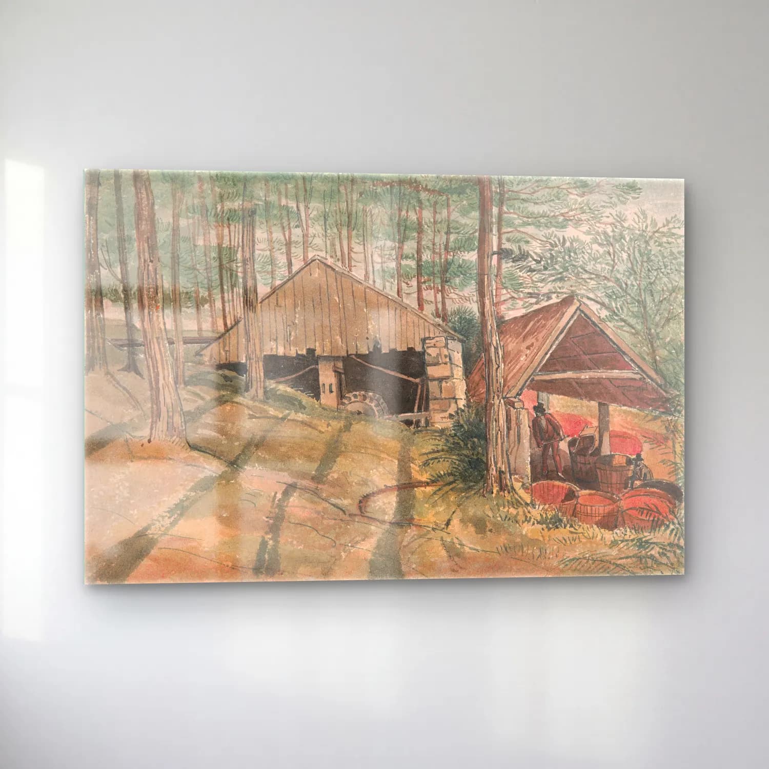 Suluboya Kır Evi No. 15 cam tablo — sol açıdan görünüm