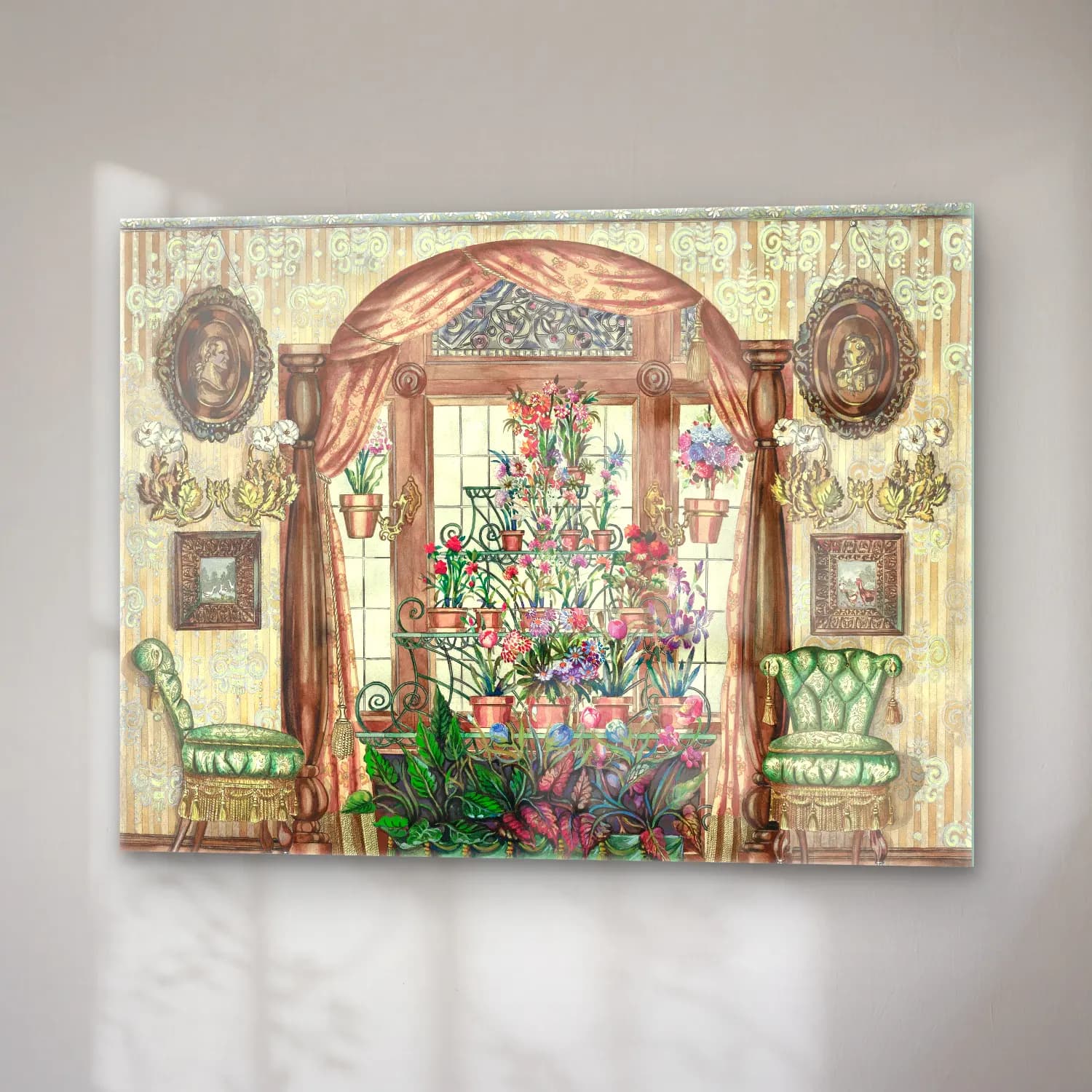 Suluboya Vintage İç Mekân – Pastel Tonlar cam tablo — sağ açıdan görünüm