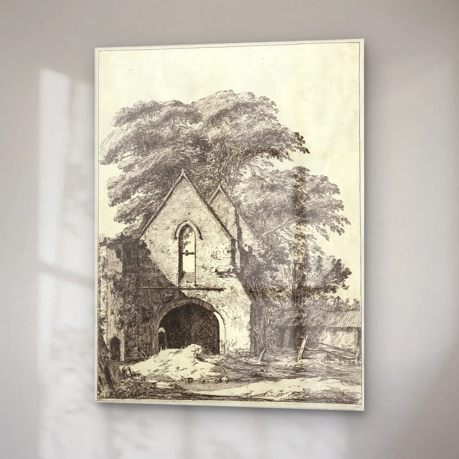 Siyah Beyaz Katedral cam tablo — sağ açıdan görünüm